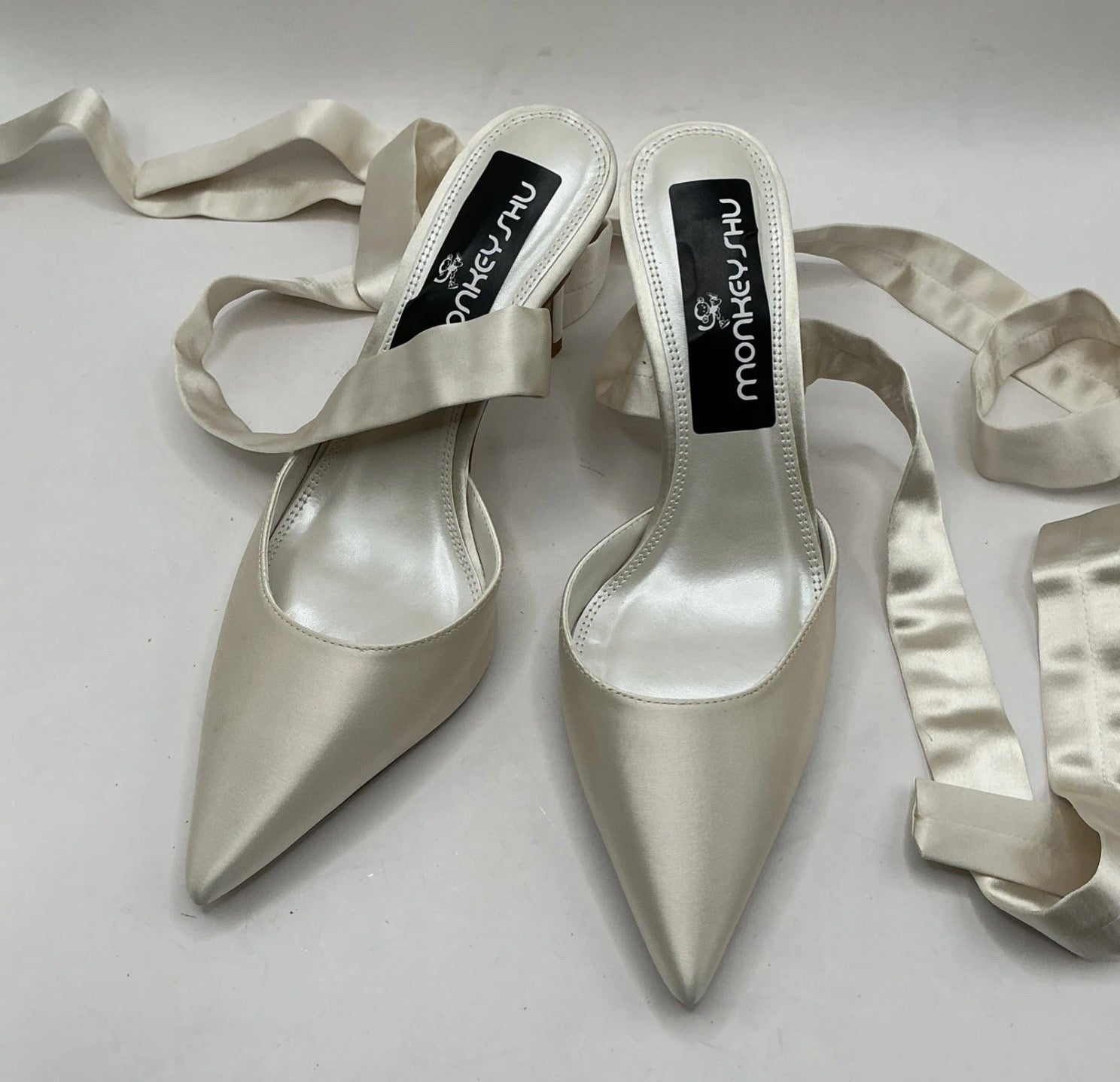 Ivory Satin Bridal Shoes With Ribbon Tie, Wedding, Bridesmaid