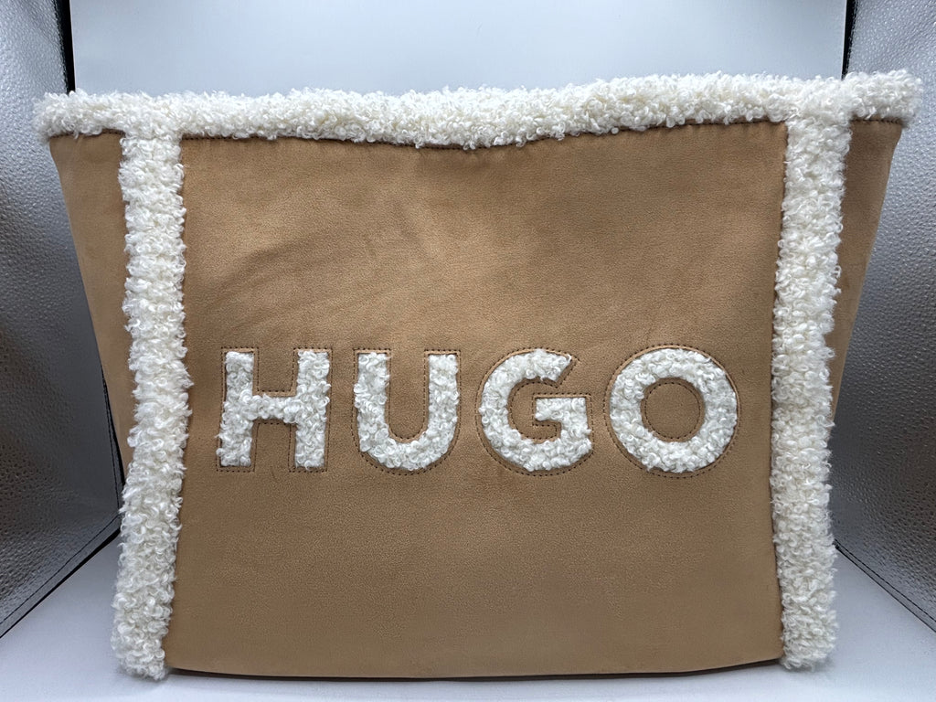 Hugo, Becky Tote Bag In Beige Faux Suede And Shearling Trim