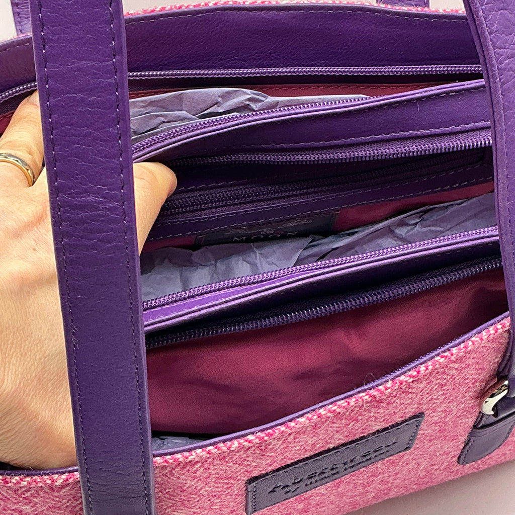 Albertweed by MALA LEATHER - English wool tweed and leather 3 zip shoulder bag