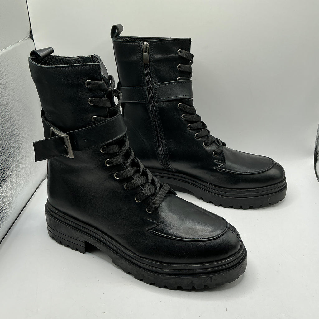 DANIEL, black leather boots with lace and zip fastening