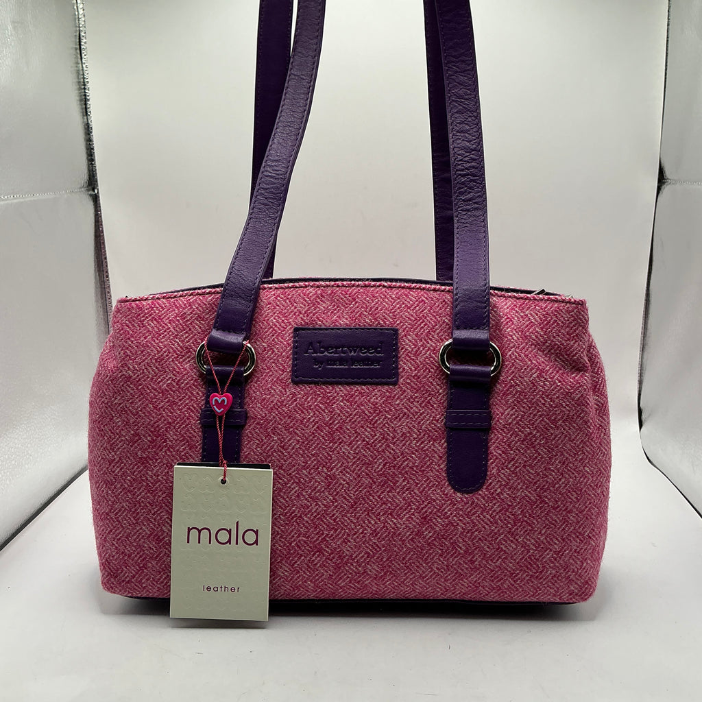 Albertweed by MALA LEATHER - English wool tweed and leather 3 zip shoulder bag