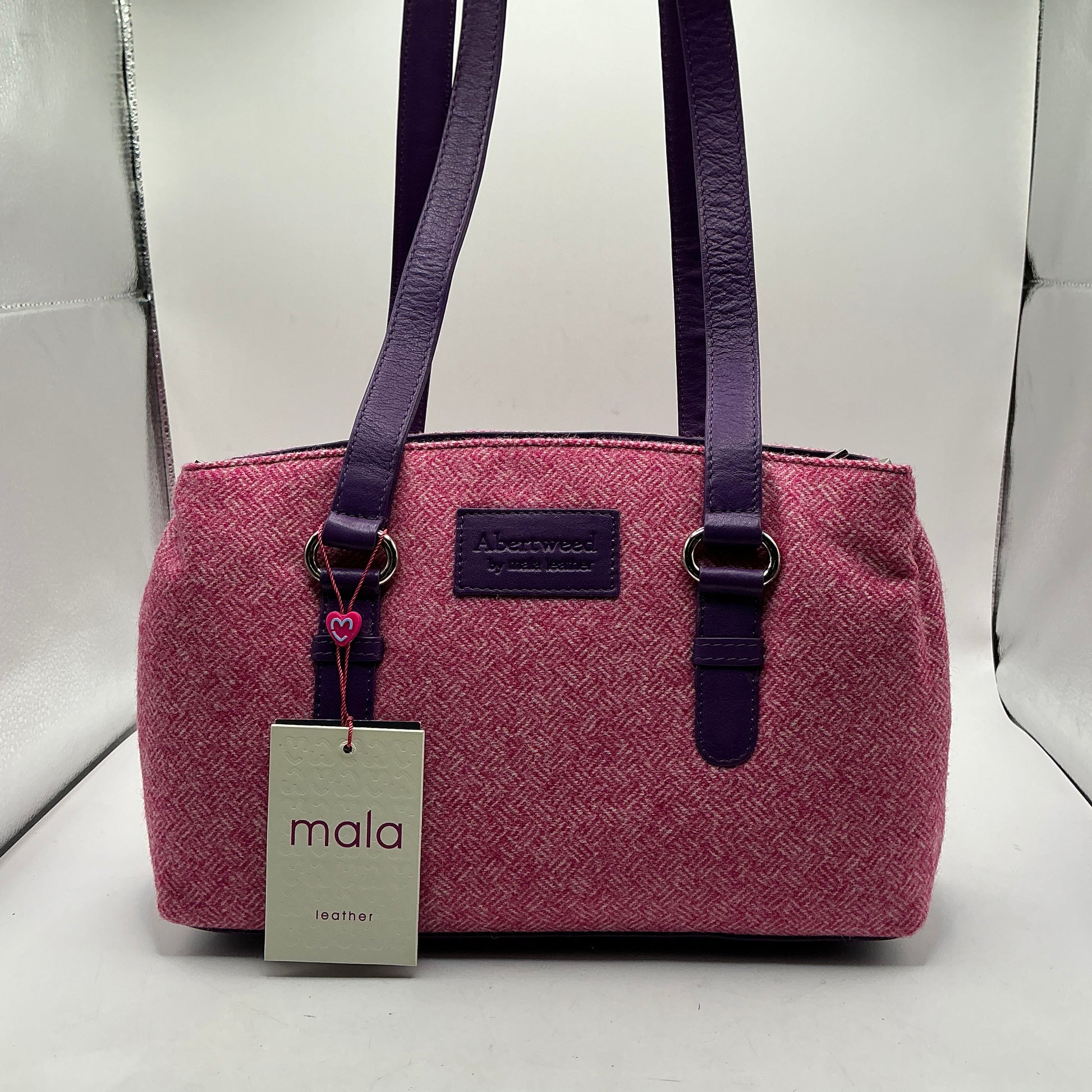 Albertweed by MALA LEATHER - English wool tweed and leather 3 zip shoulder bag