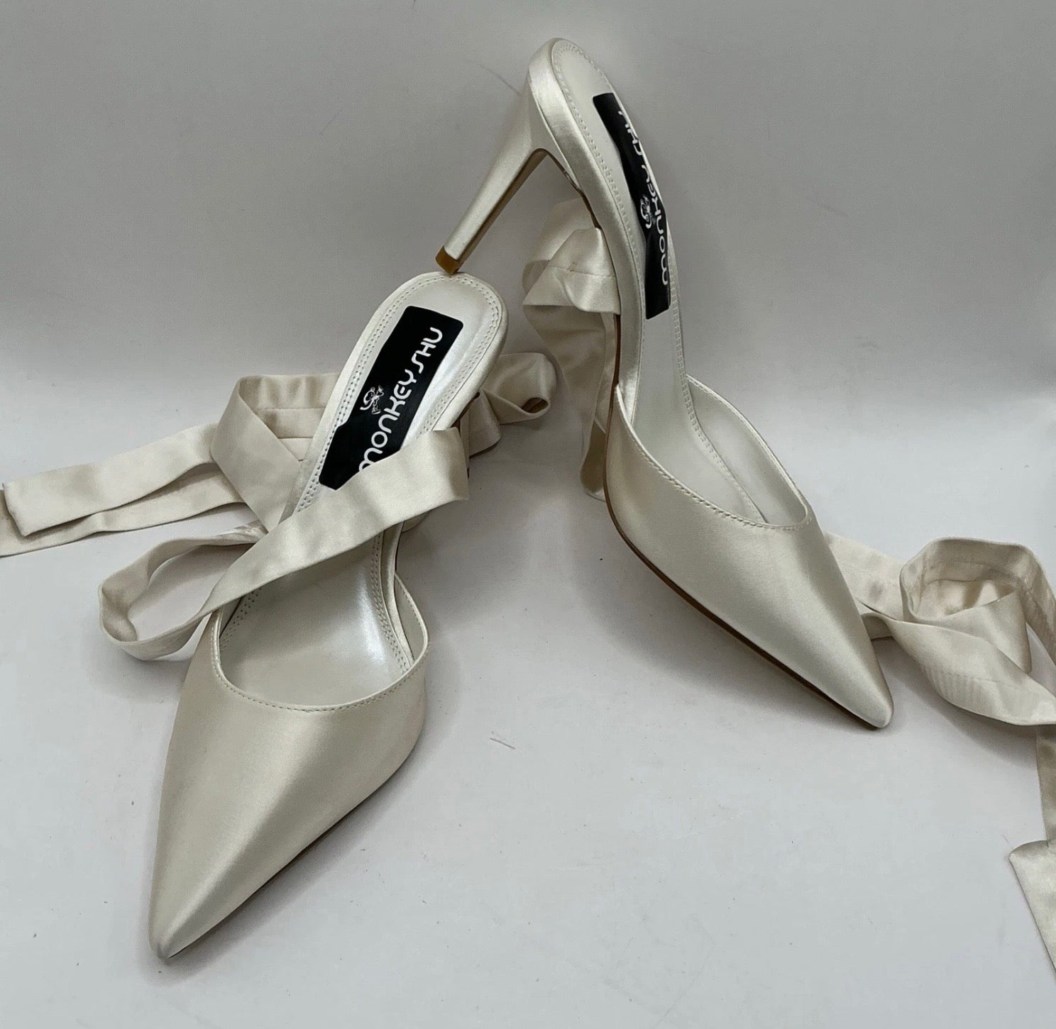 Ivory Satin Bridal Shoes With Ribbon Tie, Wedding, Bridesmaid