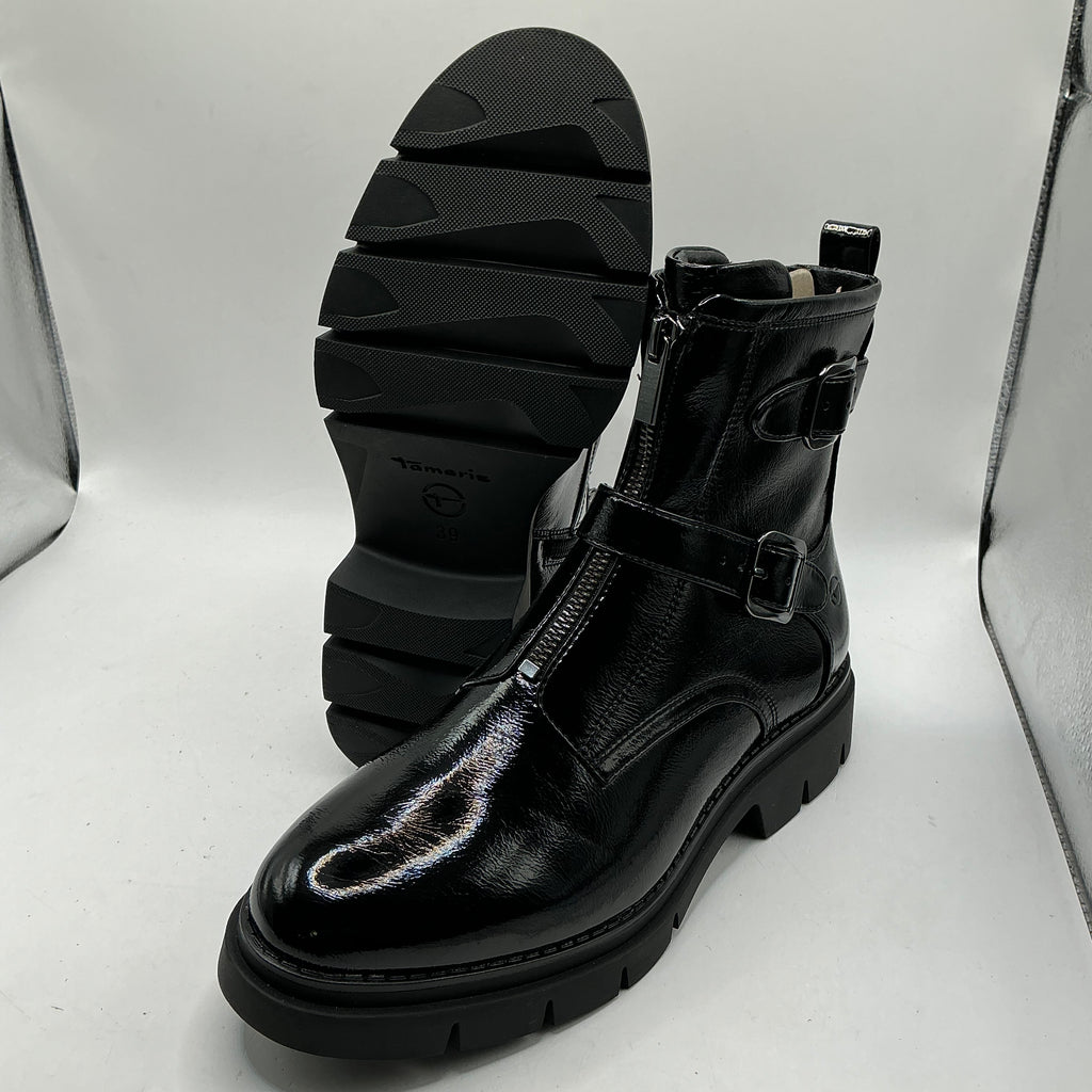 TAMARIS vegan patent ankle boots