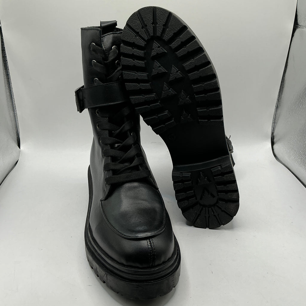 DANIEL, black leather boots with lace and zip fastening