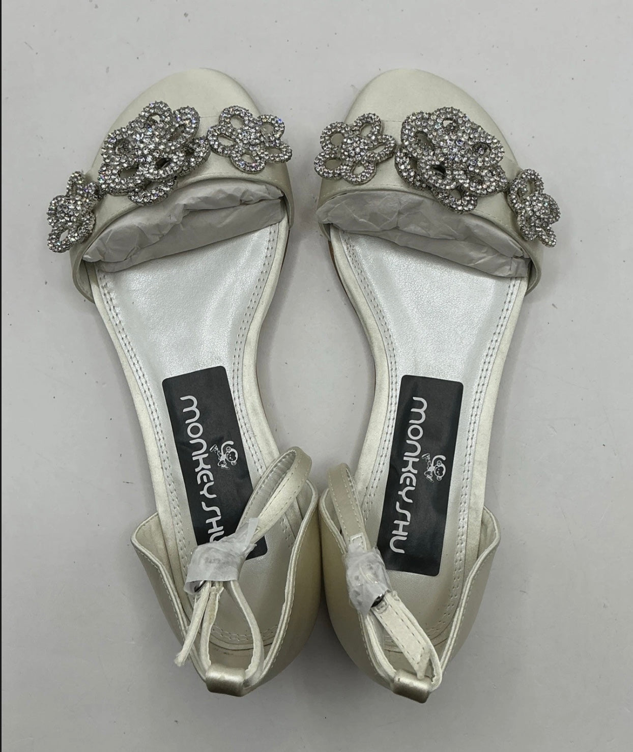 Ivory Satin Bridal Shoes, Flats, with Crystal Flower embellishment Bridesmaid, Wedding