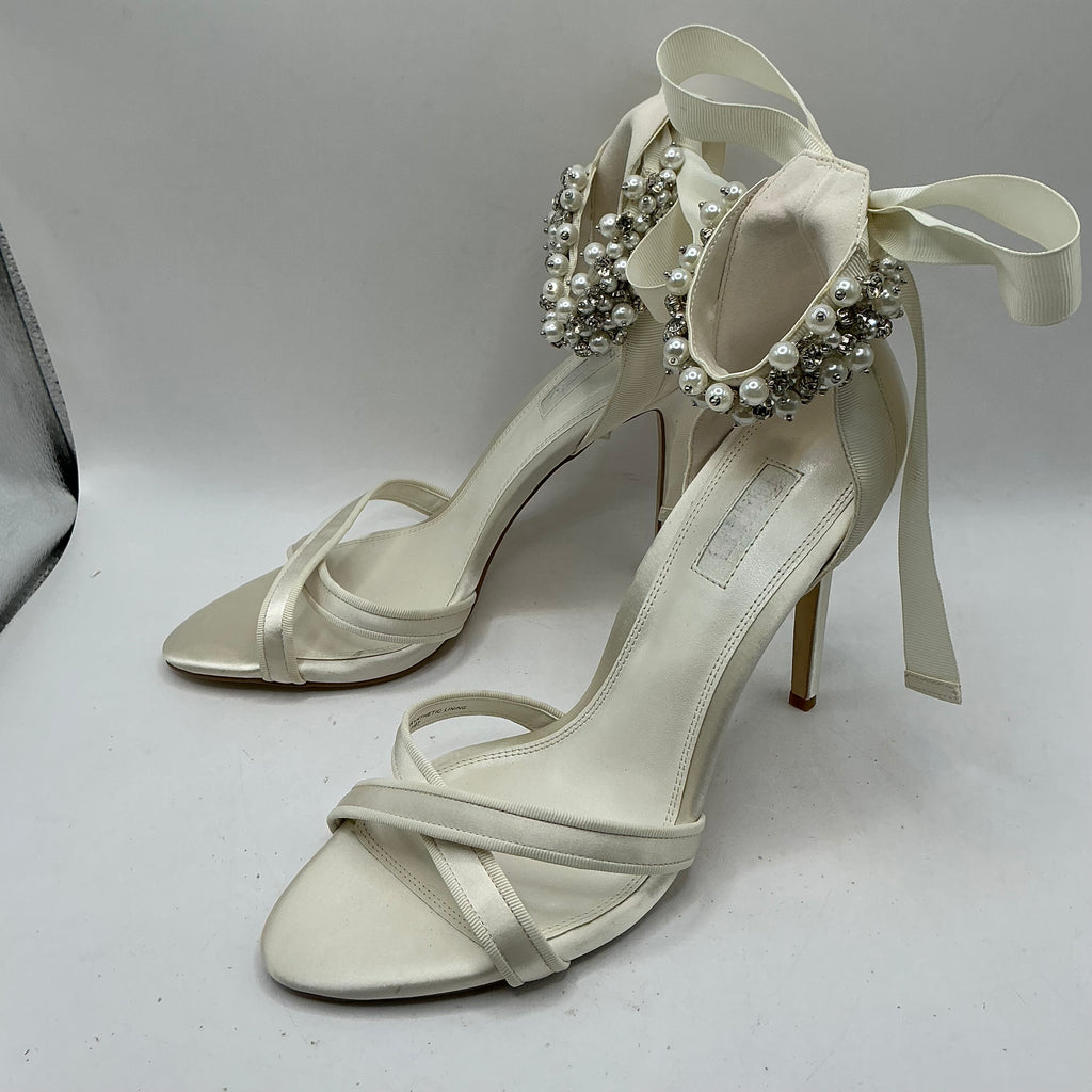 Ivory Satin Bridal Shoes with Embellished Ankle Tie, Wedding