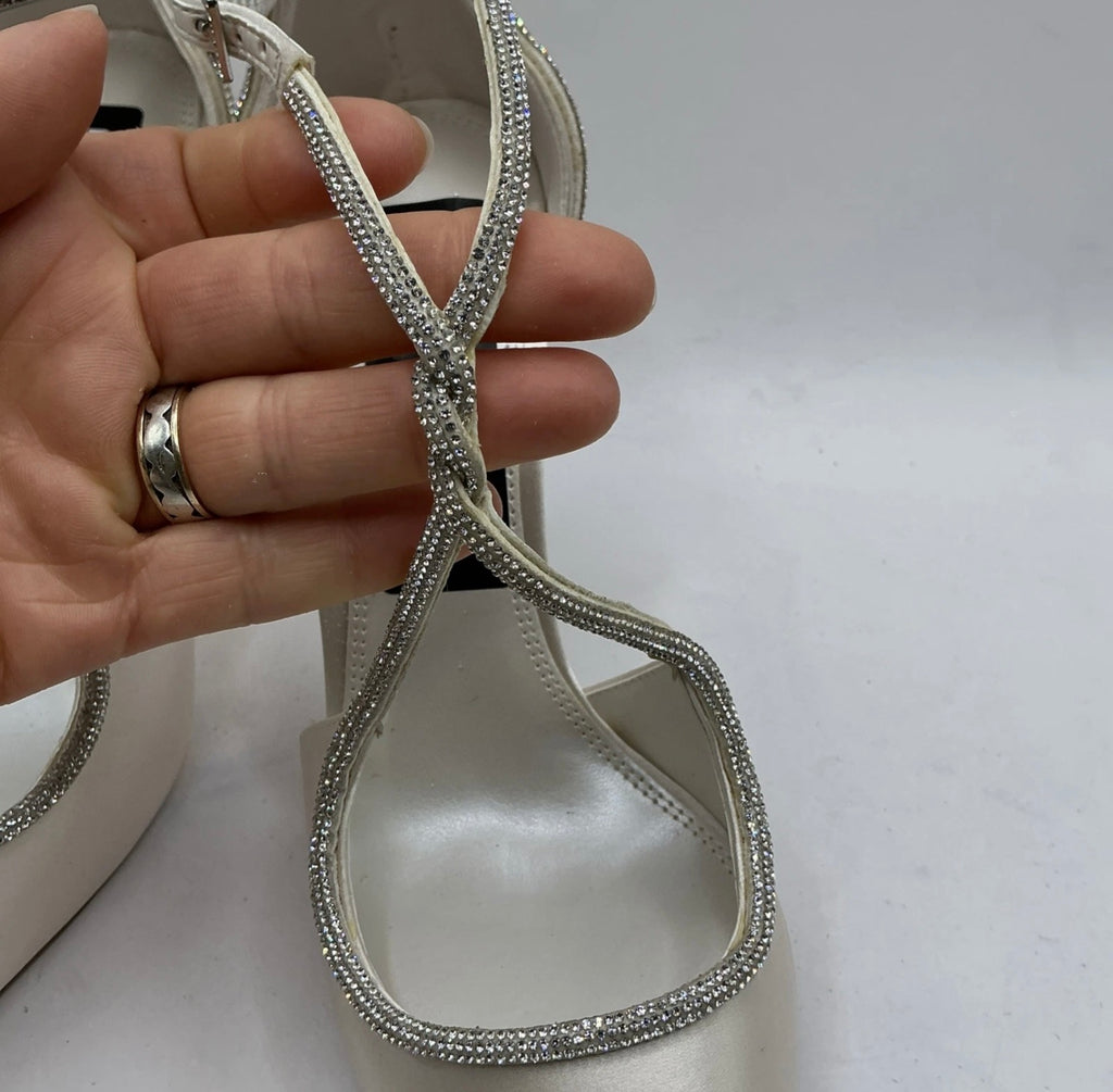 Ivory Satin Bridal Shoes With Crystal Trim, Wedding, Bridesmaid