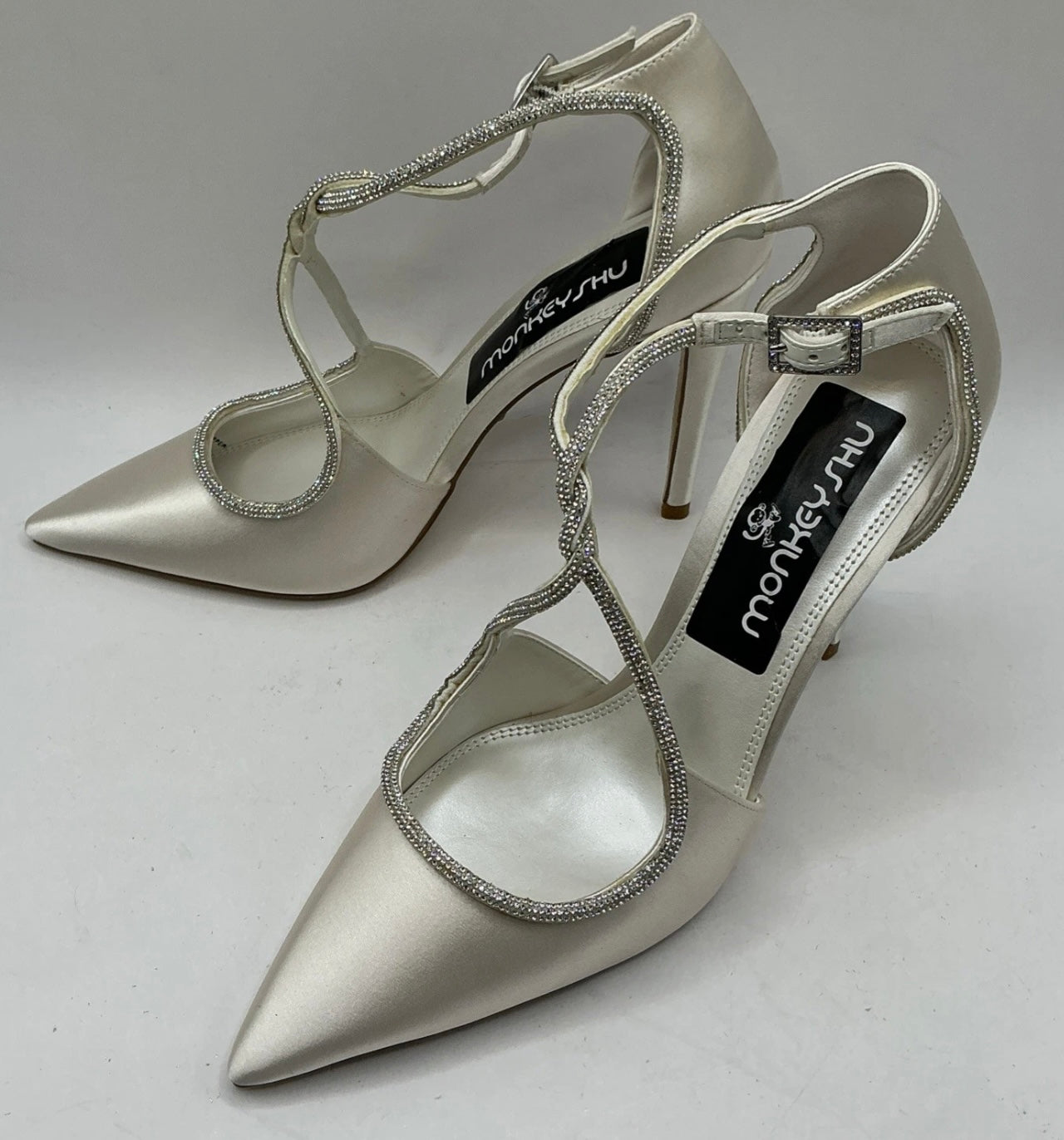 Ivory Satin Bridal Shoes With Crystal Trim, Wedding, Bridesmaid