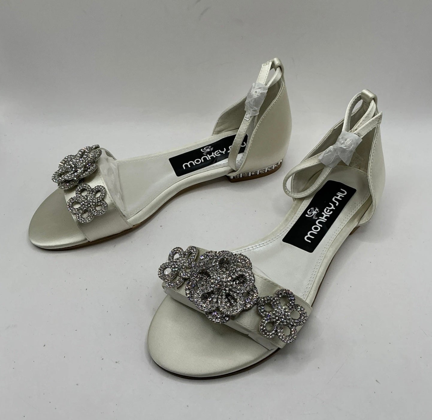 Ivory Satin Bridal Shoes, Flats, with Crystal Flower embellishment Bridesmaid, Wedding