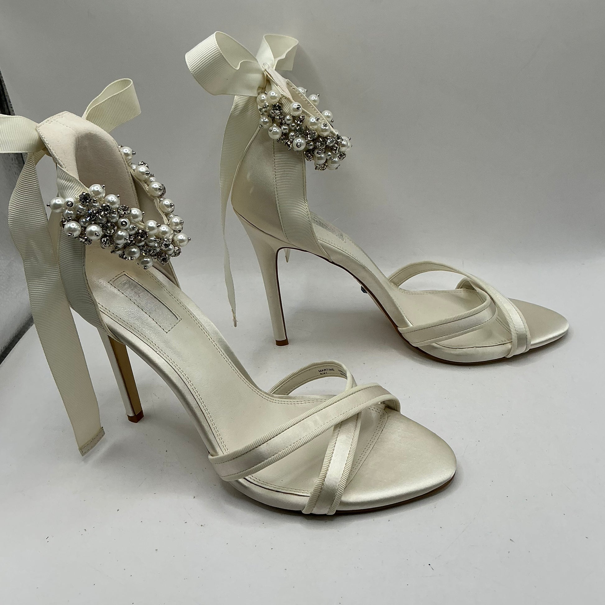 Ivory Satin Bridal Shoes with Embellished Ankle Tie, Wedding