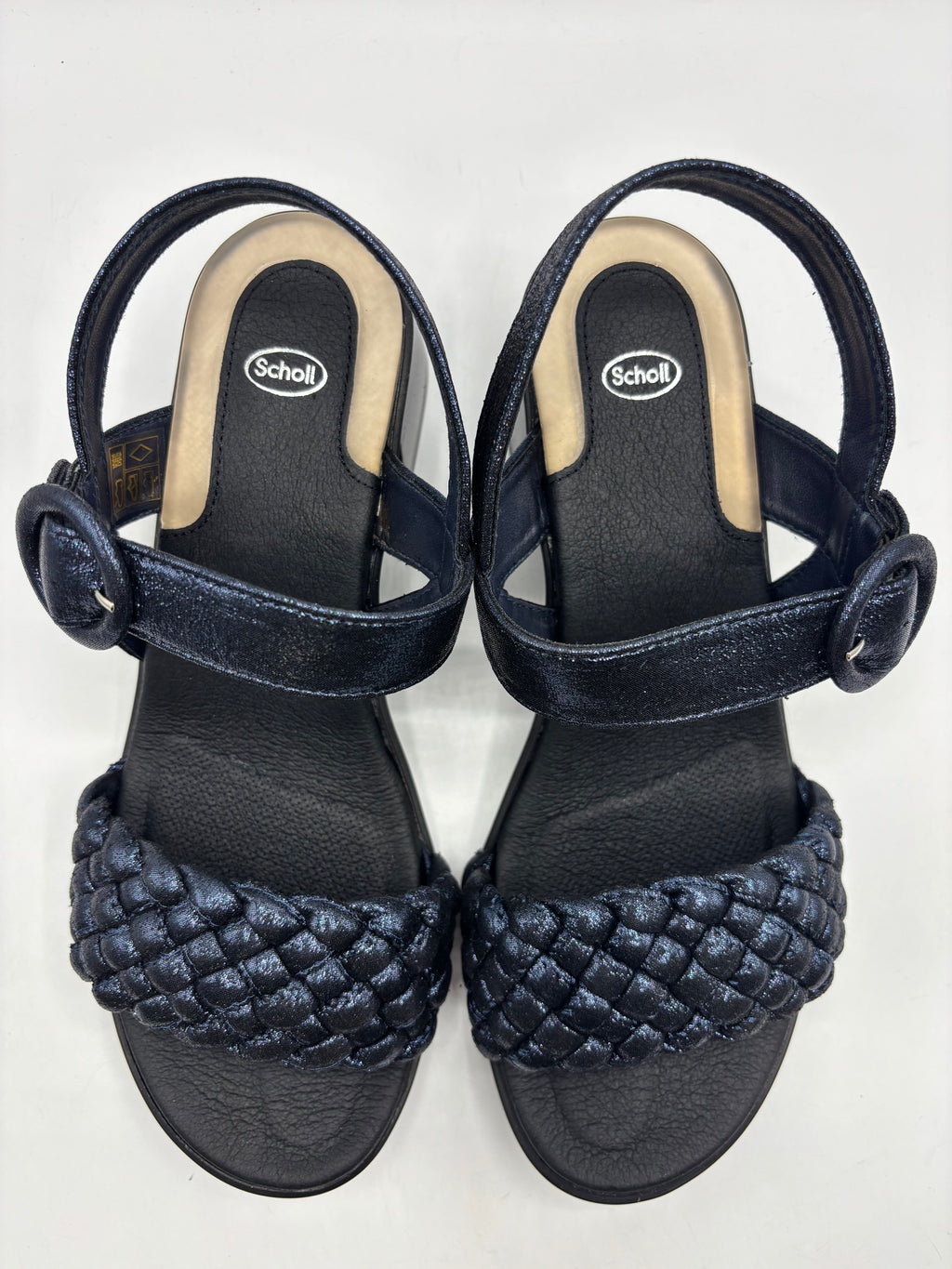 Scholl Promenade woven women's comfort sandals in navy, size 5 & 6