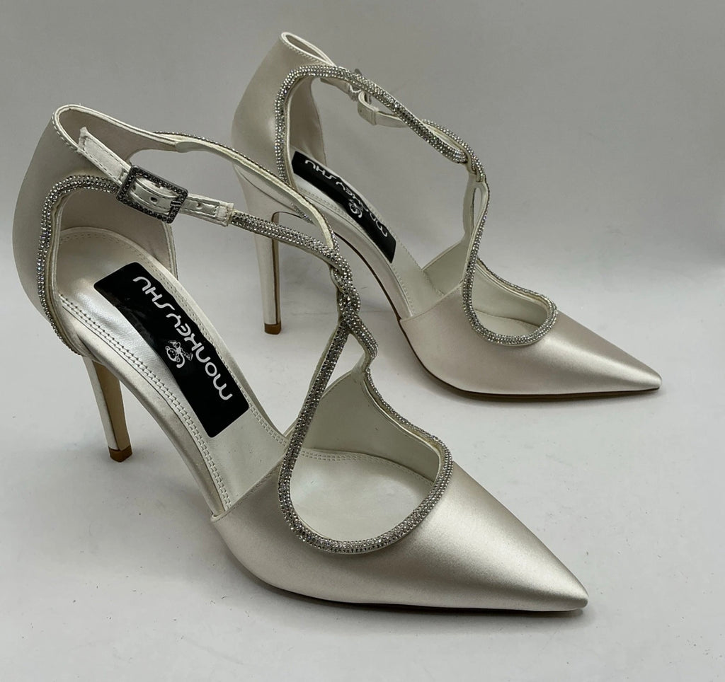 Ivory Satin Bridal Shoes With Crystal Trim, Wedding, Bridesmaid