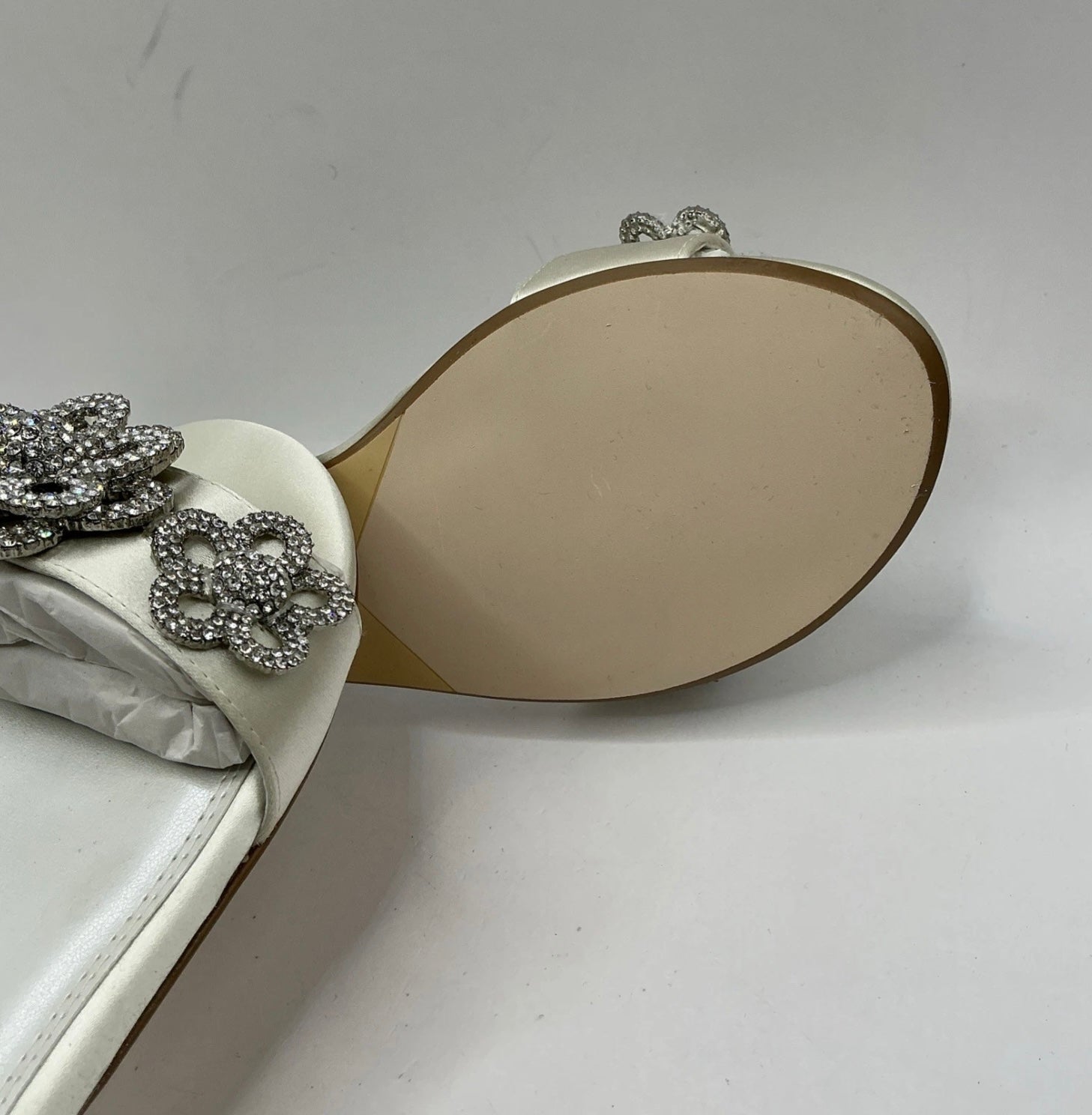 Ivory Satin Bridal Shoes, Flats, with Crystal Flower embellishment Bridesmaid, Wedding