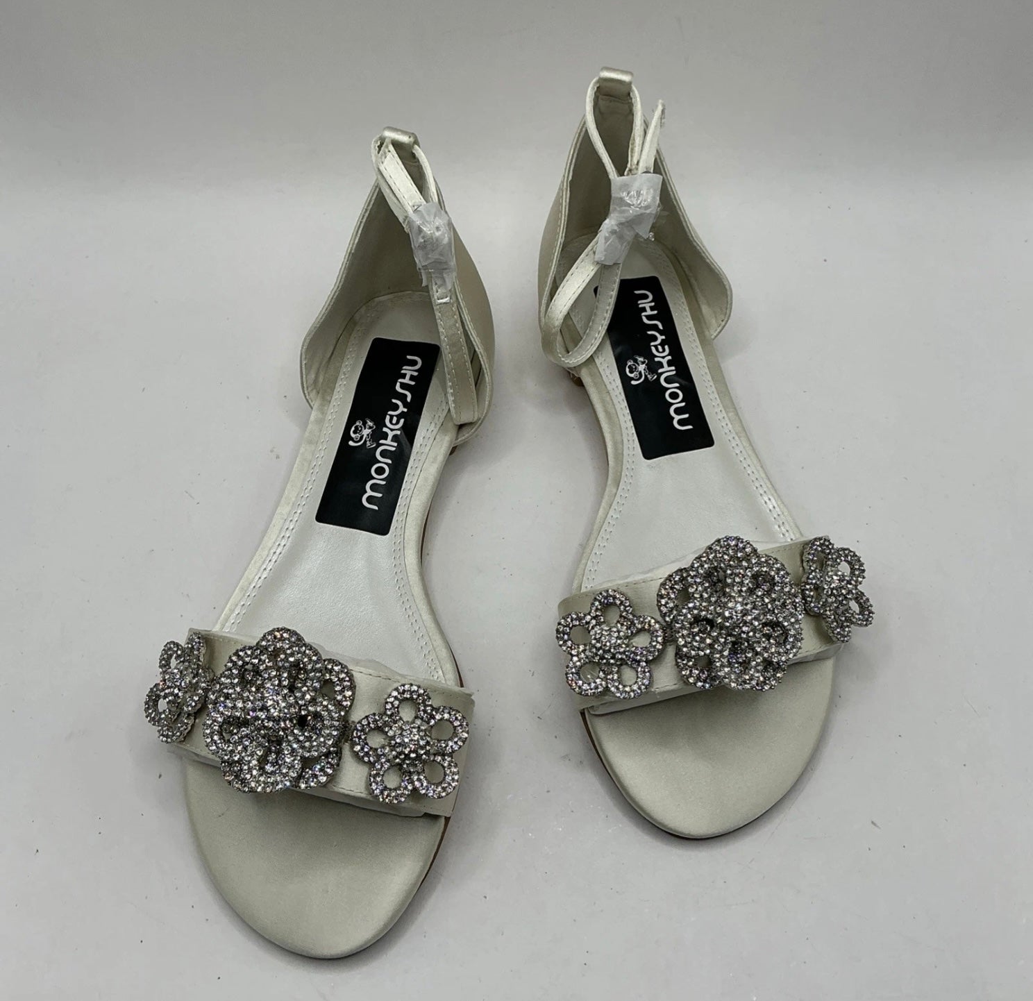 Ivory Satin Bridal Shoes, Flats, with Crystal Flower embellishment Bridesmaid, Wedding
