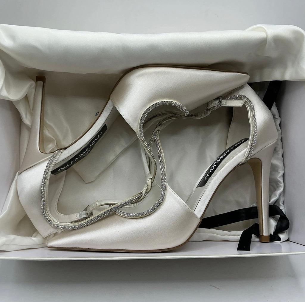Ivory Satin Bridal Shoes With Crystal Trim, Wedding, Bridesmaid