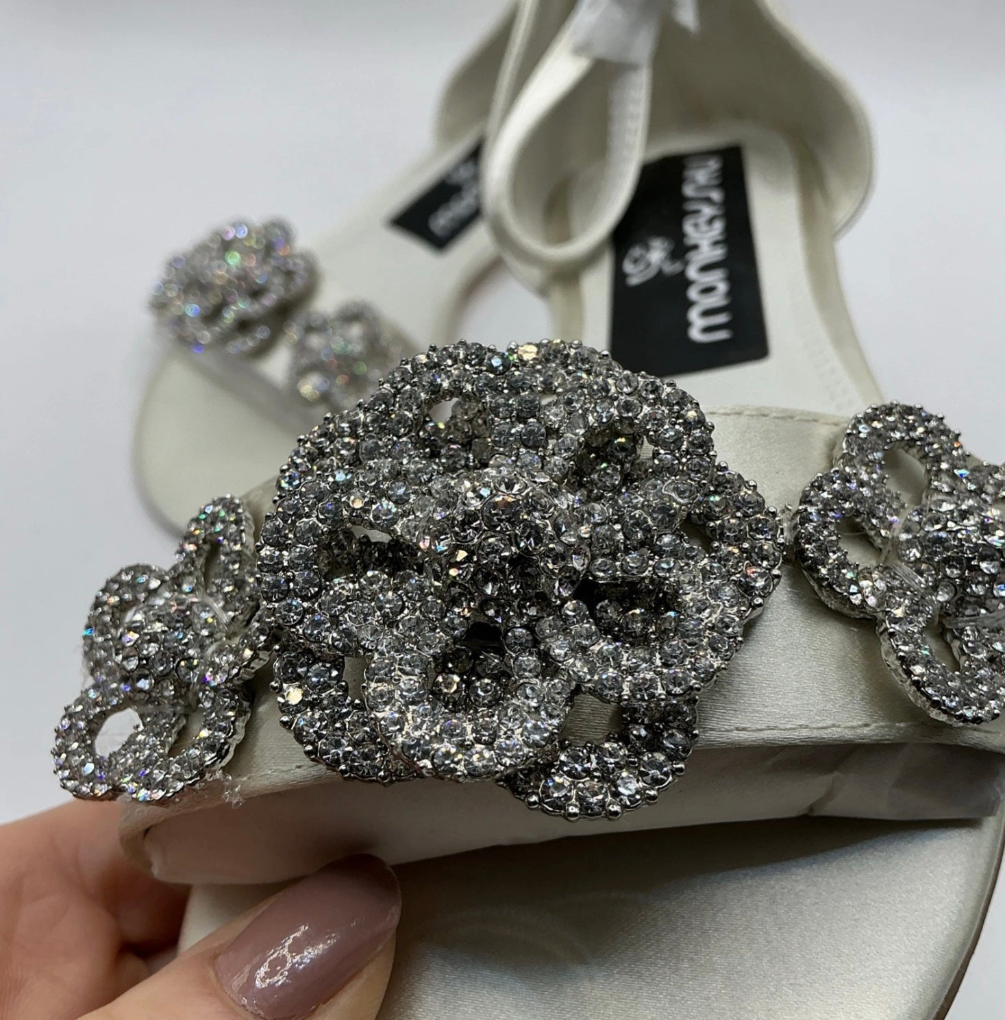 Ivory Satin Bridal Shoes, Flats, with Crystal Flower embellishment Bridesmaid, Wedding