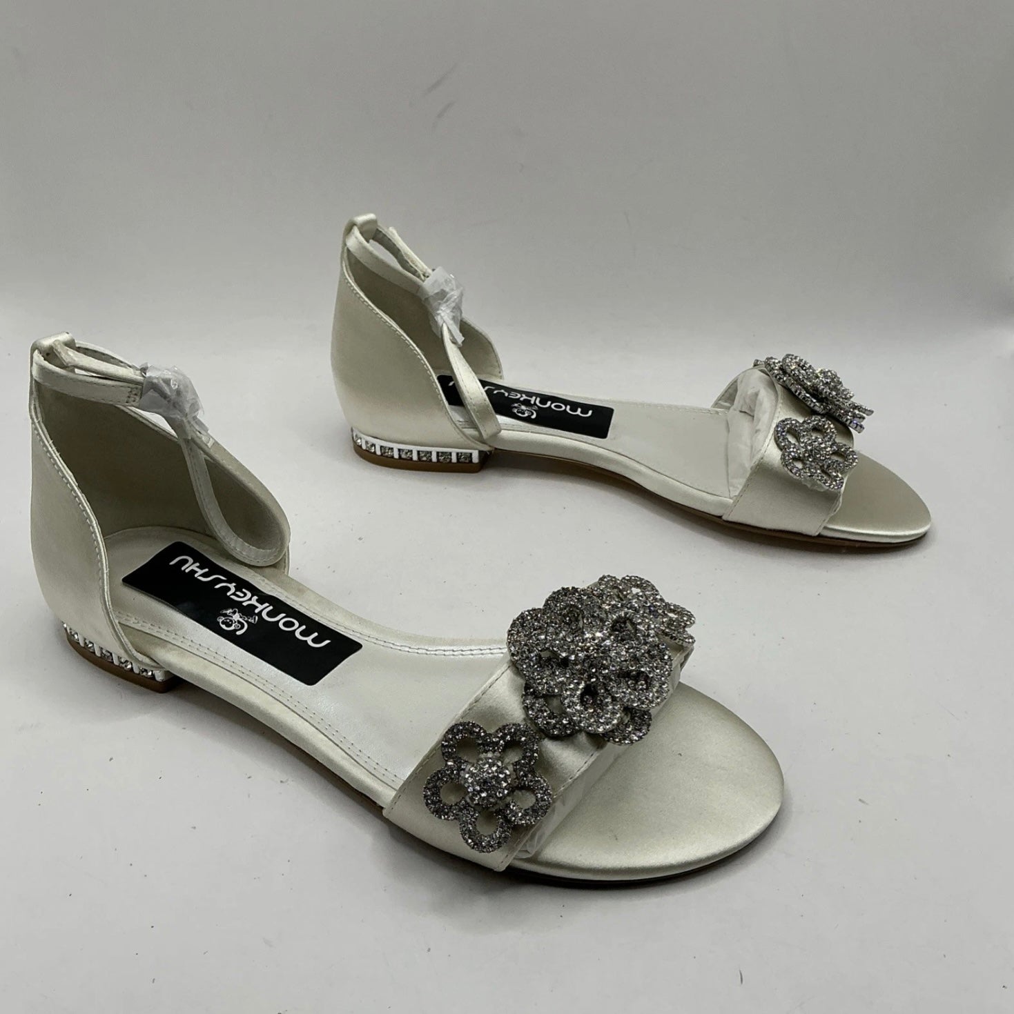 Ivory Satin Bridal Shoes, Flats, with Crystal Flower embellishment Bridesmaid, Wedding