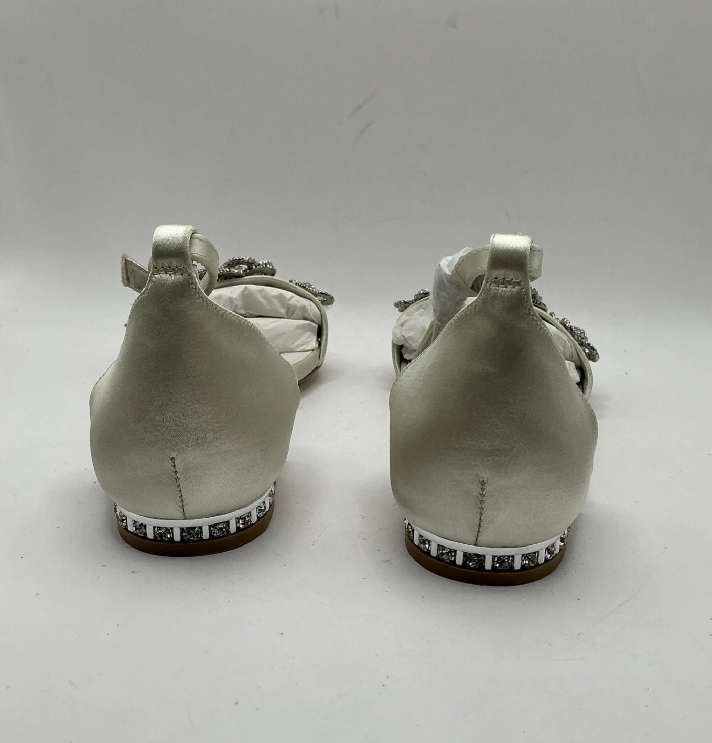 Ivory Satin Bridal Shoes, Flats, with Crystal Flower embellishment Bridesmaid, Wedding