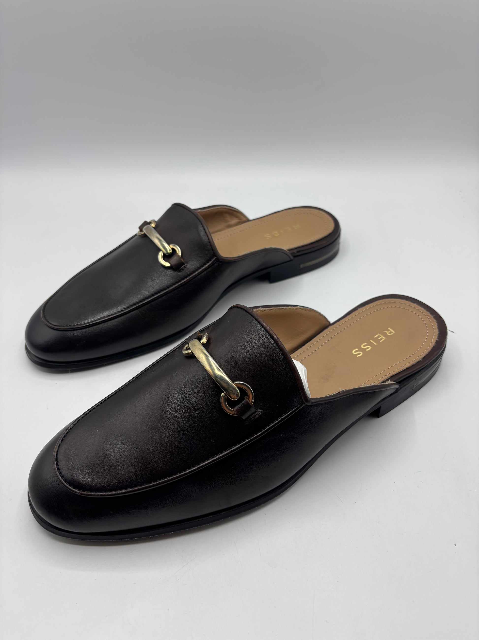 Reiss, brown leather slip in loafer/mule
