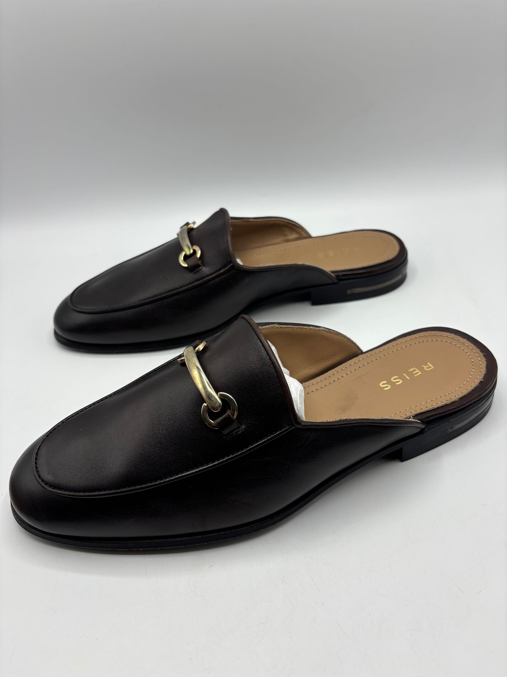 Reiss, brown leather slip in loafer/mule