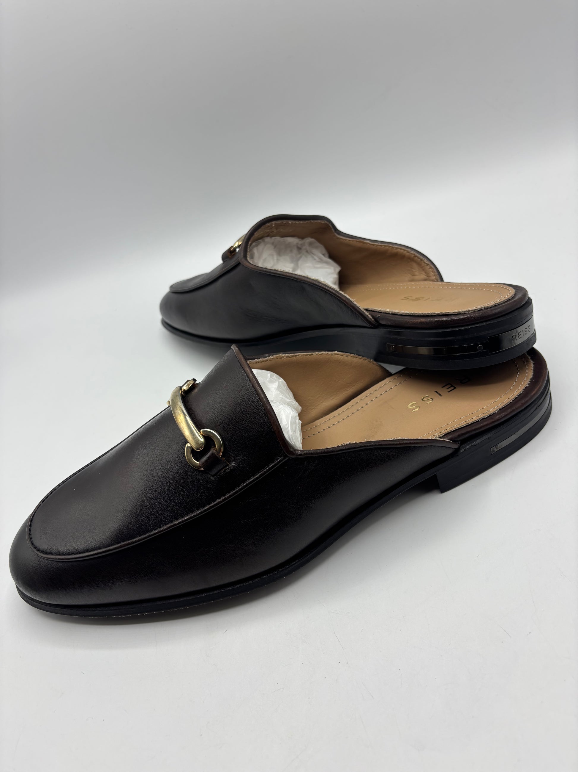 Reiss, brown leather slip in loafer/mule
