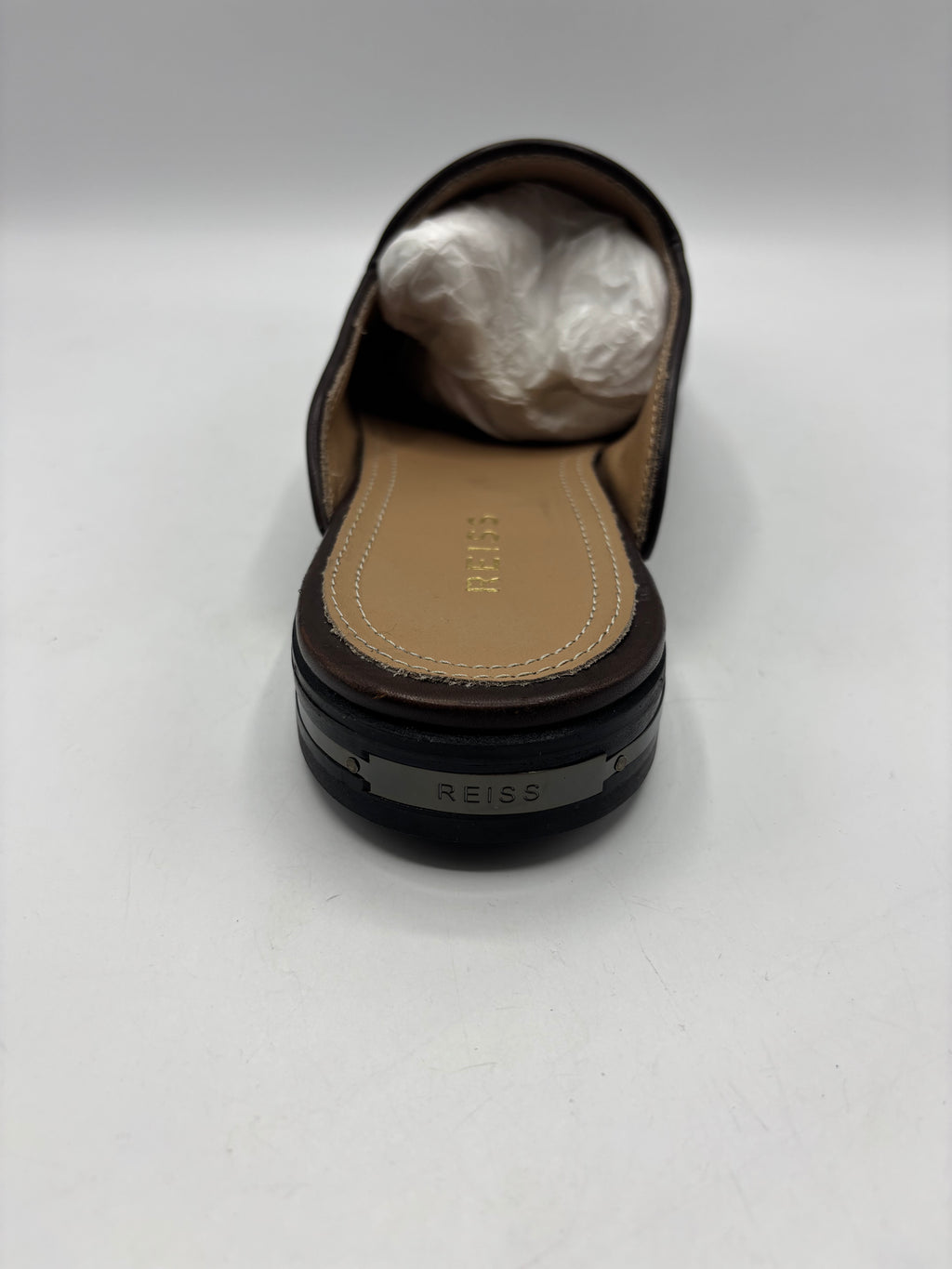 Reiss, brown leather slip in loafer/mule