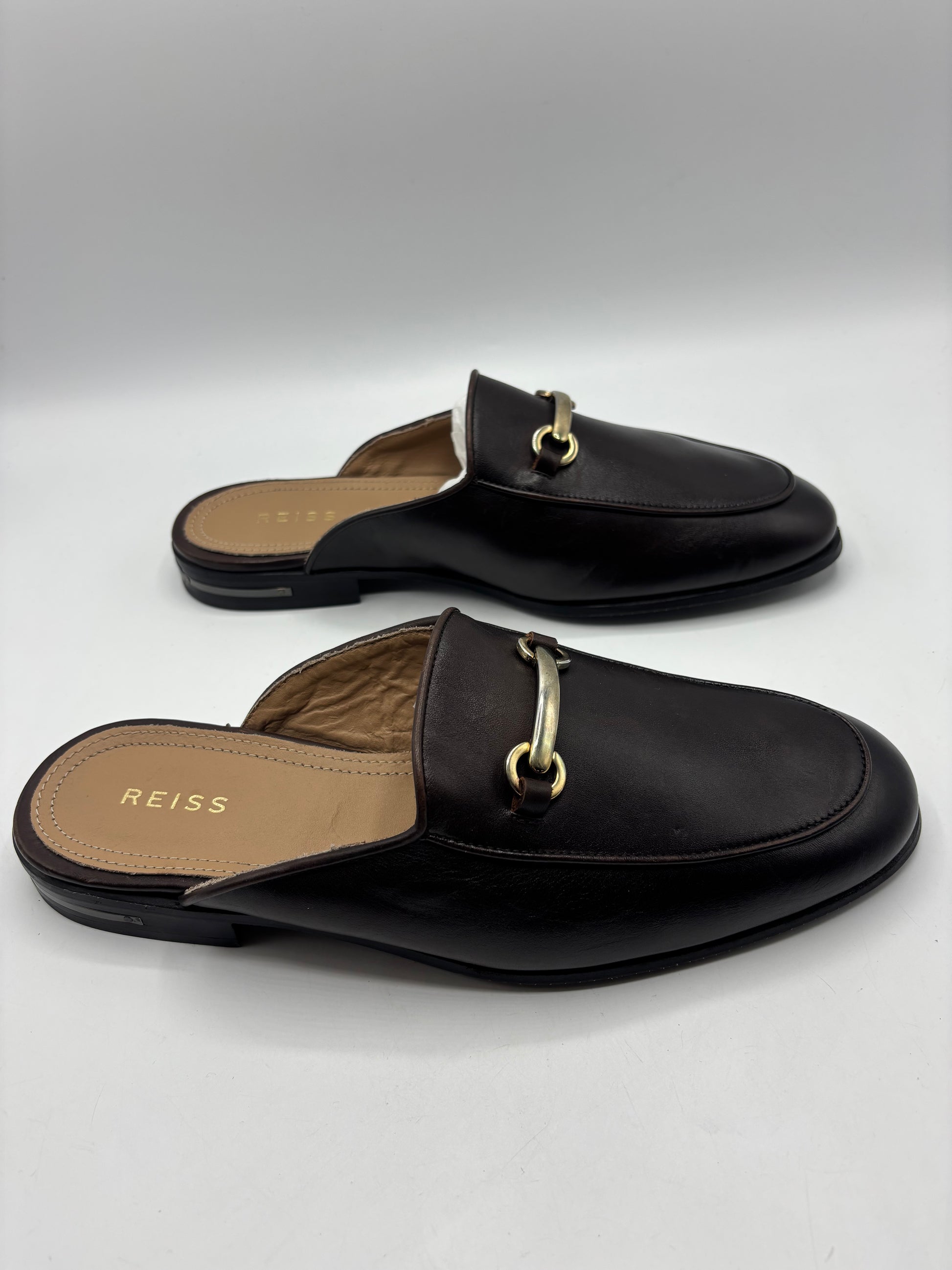 Reiss, brown leather slip in loafer/mule