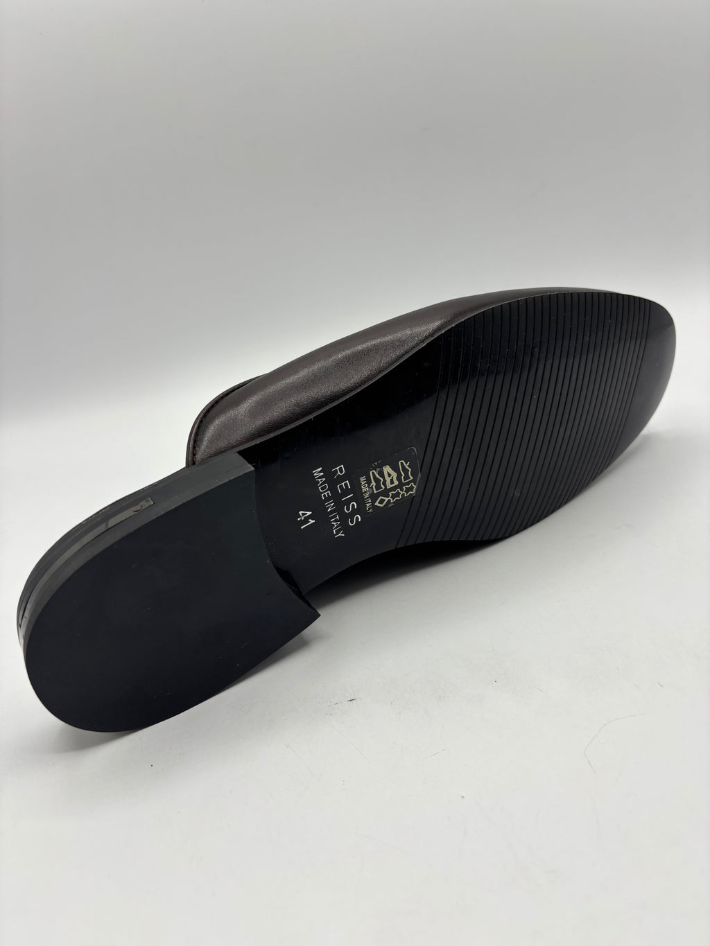 Reiss, brown leather slip in loafer/mule