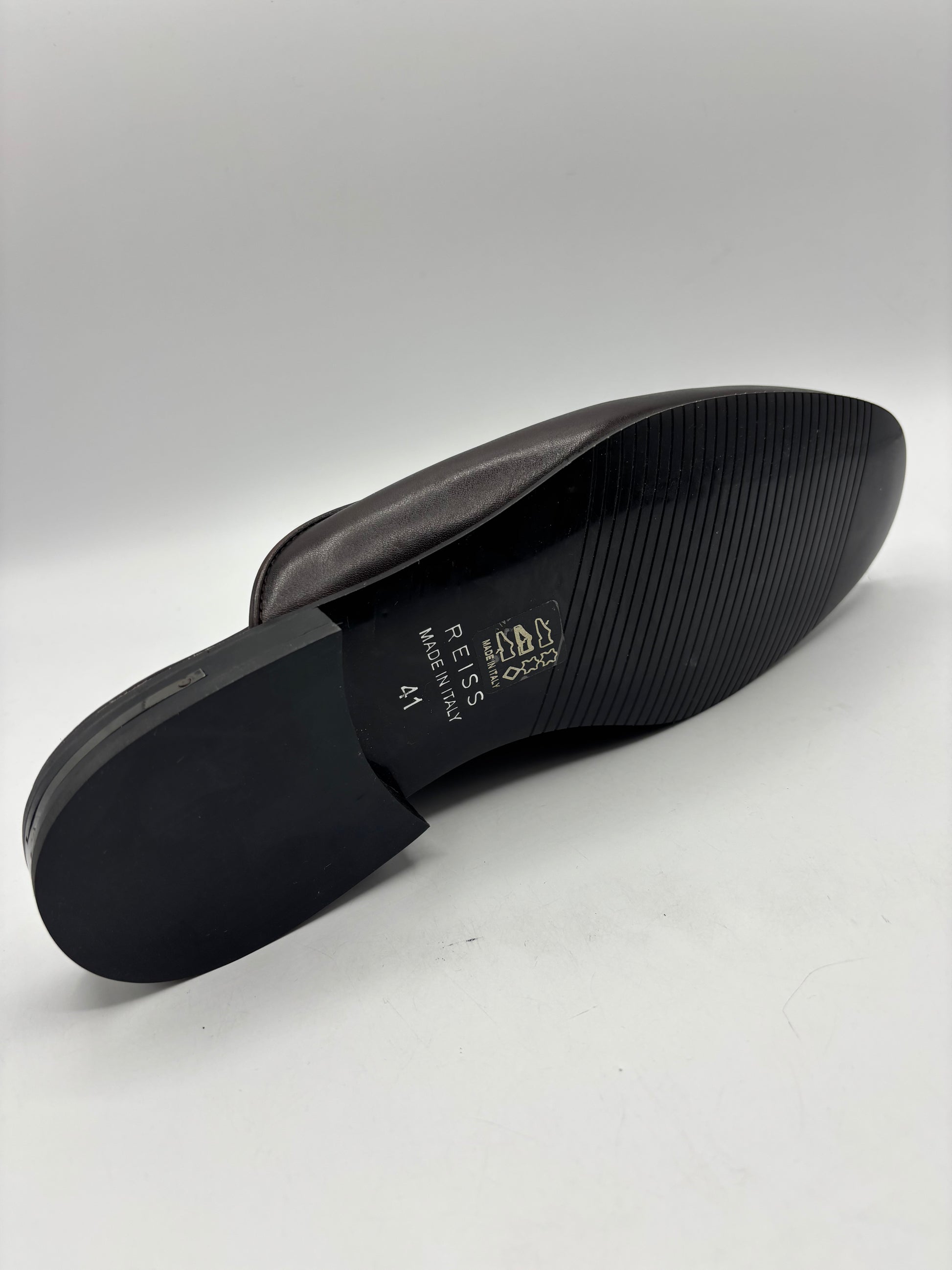 Reiss, brown leather slip in loafer/mule