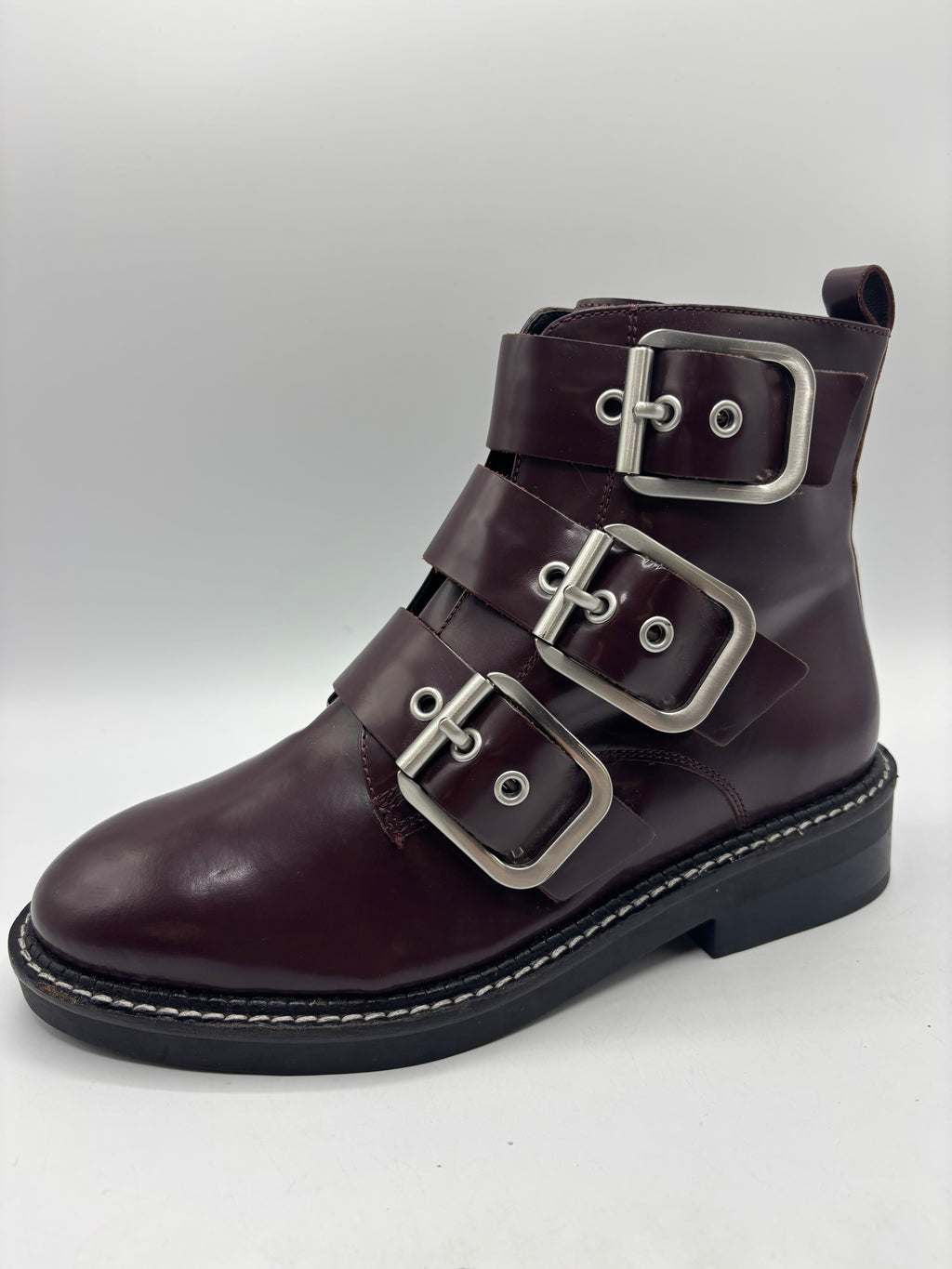 M&S burgundy leather strap detail ankle boots (size5)