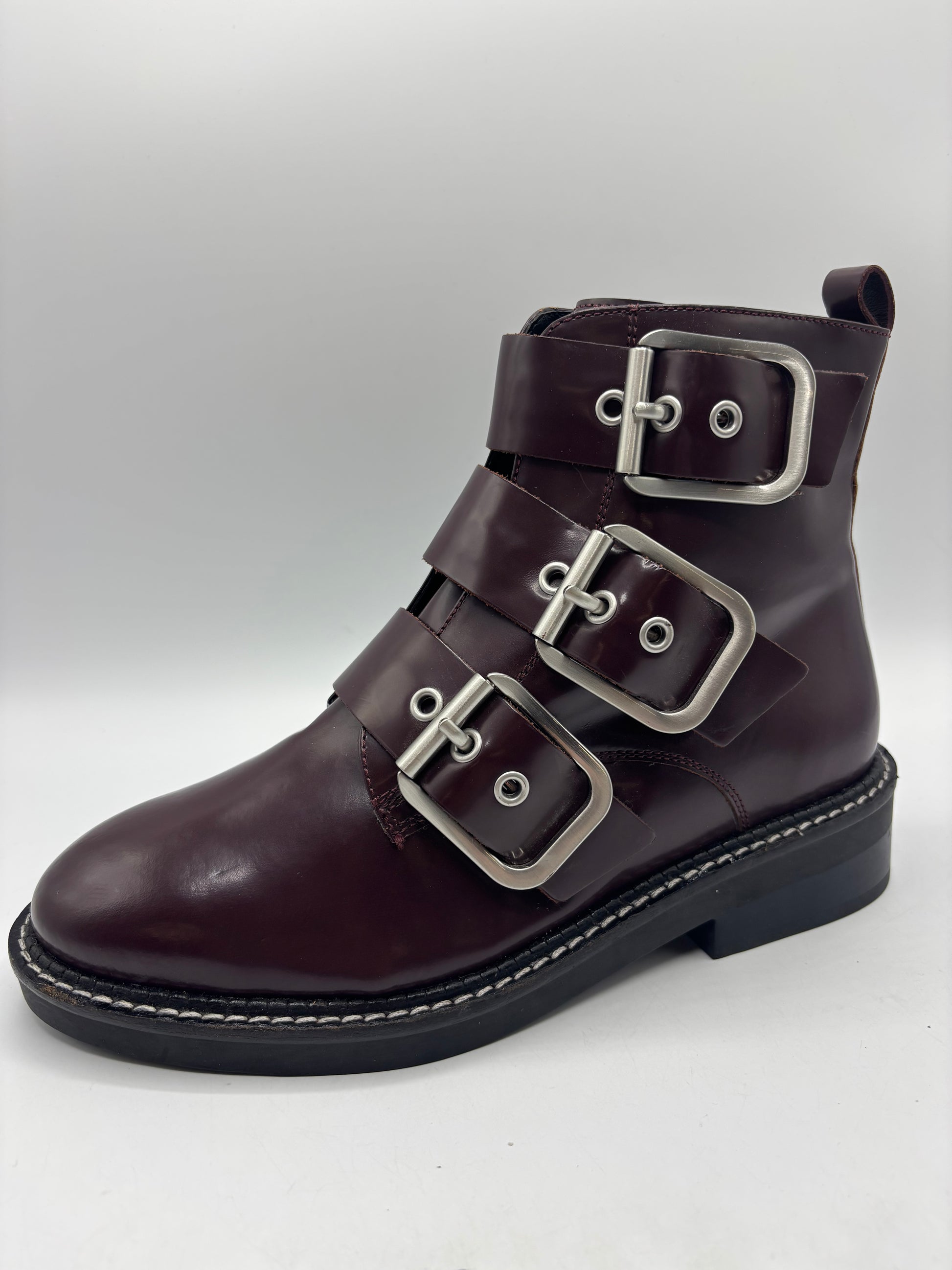 M&S burgundy leather strap detail ankle boots (size5)