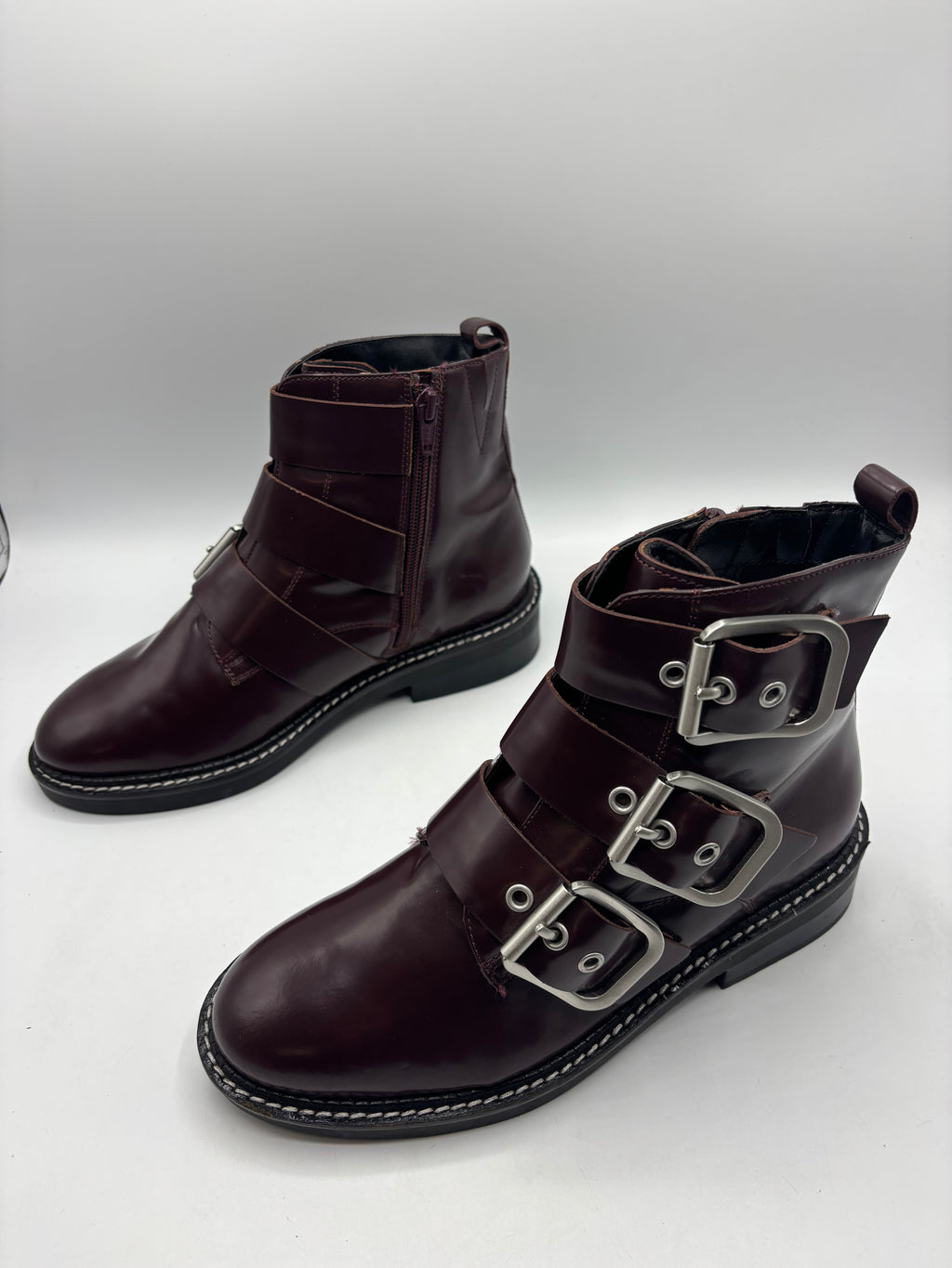 M&S burgundy leather strap detail ankle boots (size5)