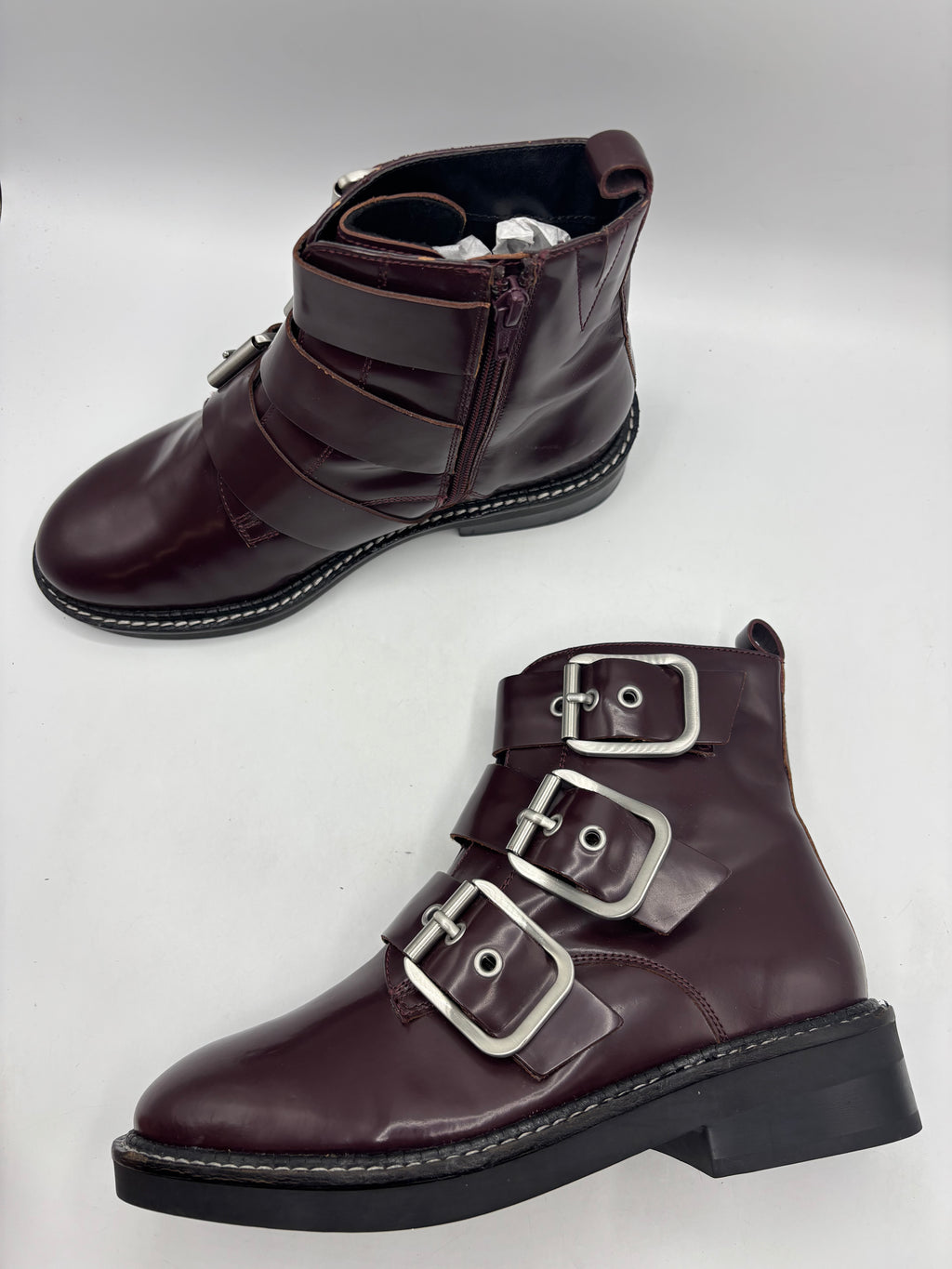 M&S burgundy leather strap detail ankle boots (size5)