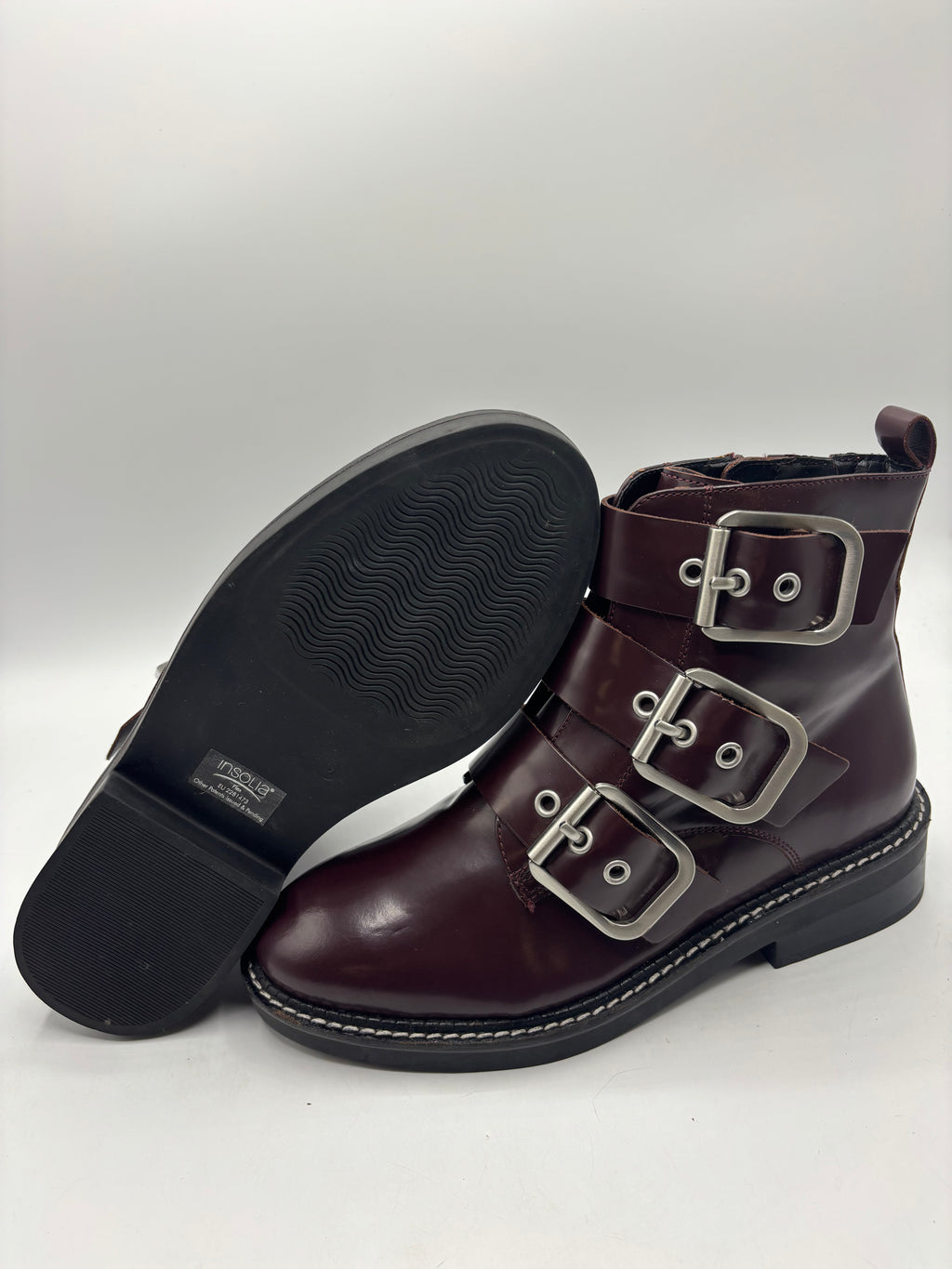 M&S burgundy leather strap detail ankle boots (size5)