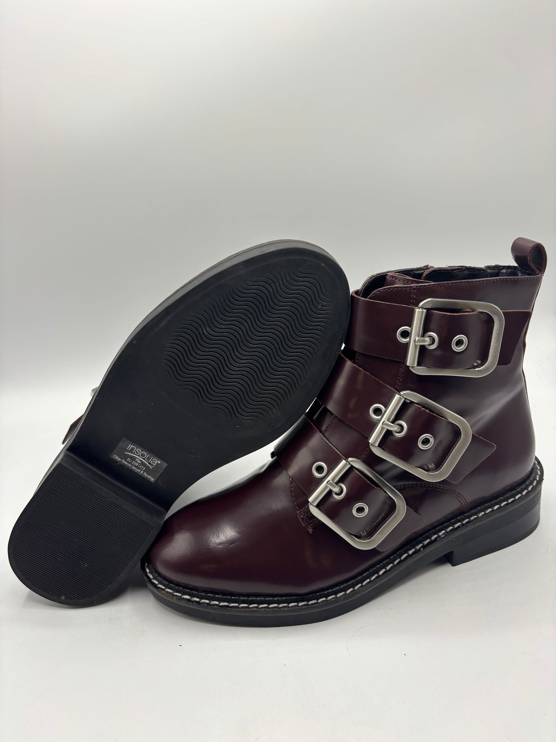 M&S burgundy leather strap detail ankle boots (size5)