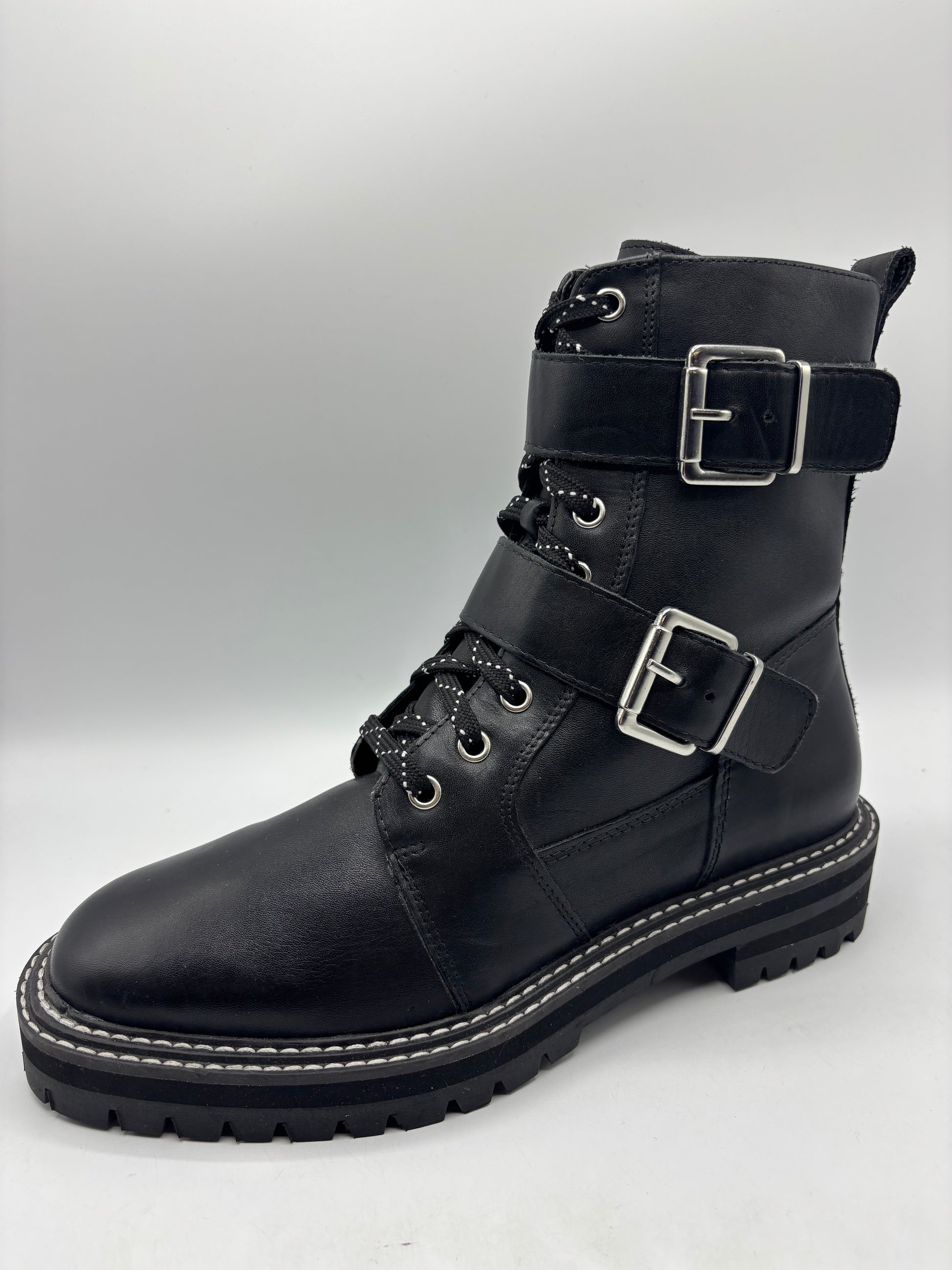 M&S black leather Chunky Flat Ankle Boots (size6.5)