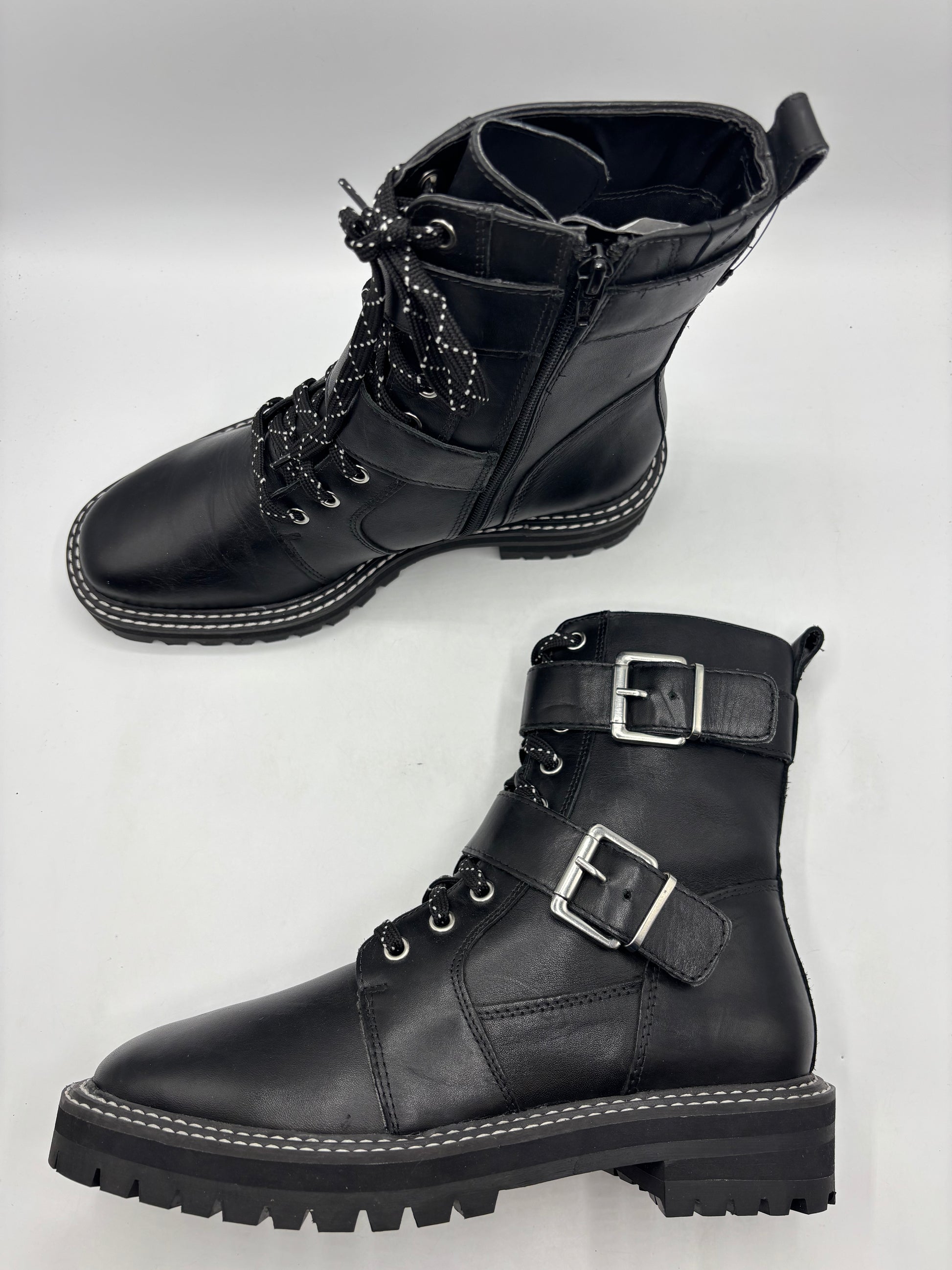 M&S black leather Chunky Flat Ankle Boots (size6.5)