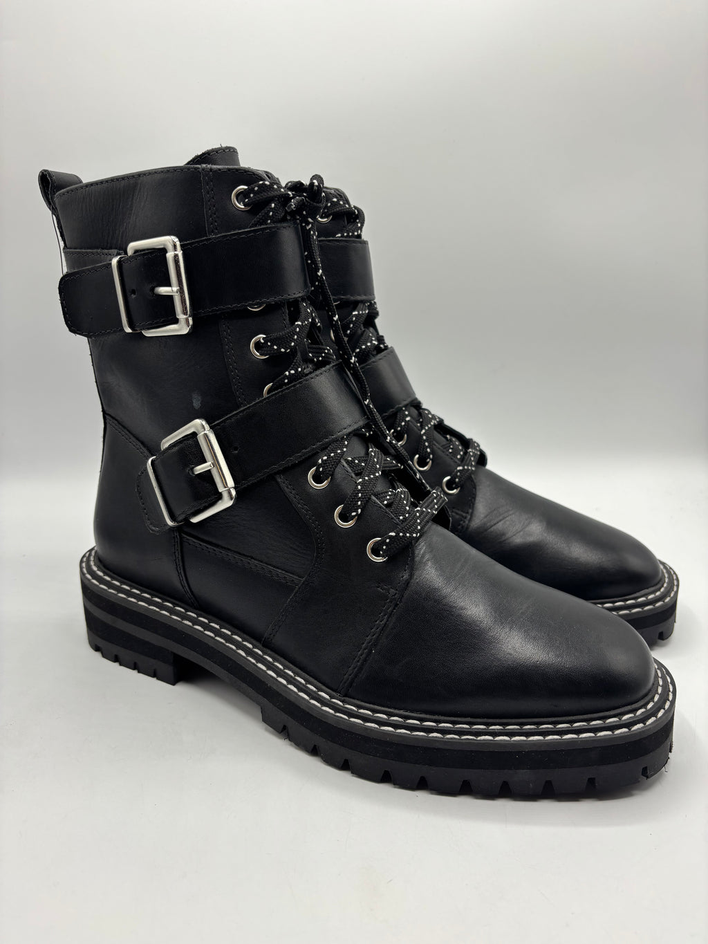 M&S black leather Chunky Flat Ankle Boots (size6.5)