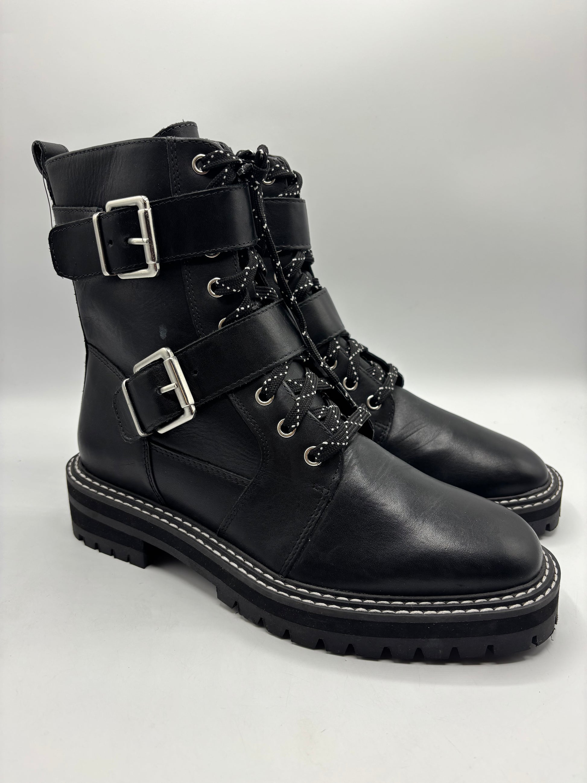 M&S black leather Chunky Flat Ankle Boots (size6.5)