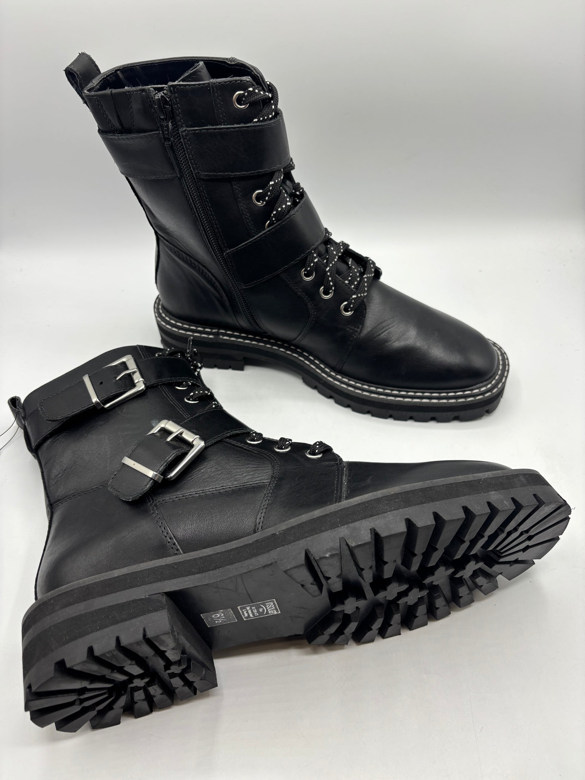 M&S black leather Chunky Flat Ankle Boots (size6.5)