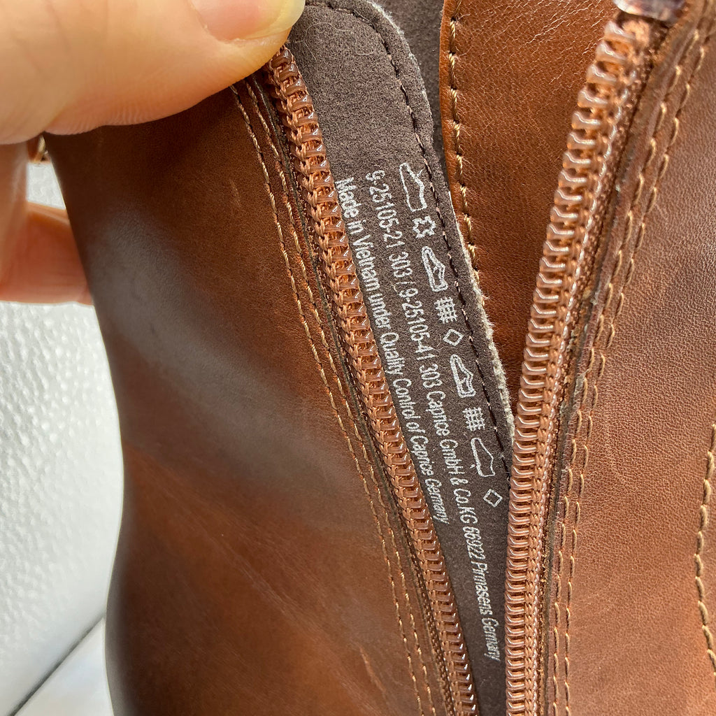 CAPRICE Brown leather ankle boots with heel