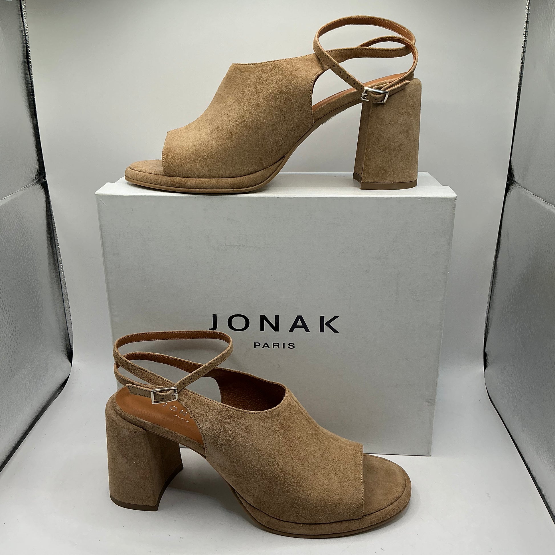 Jonak Paris Suede Heels, Peep Toe, Ankle Strap