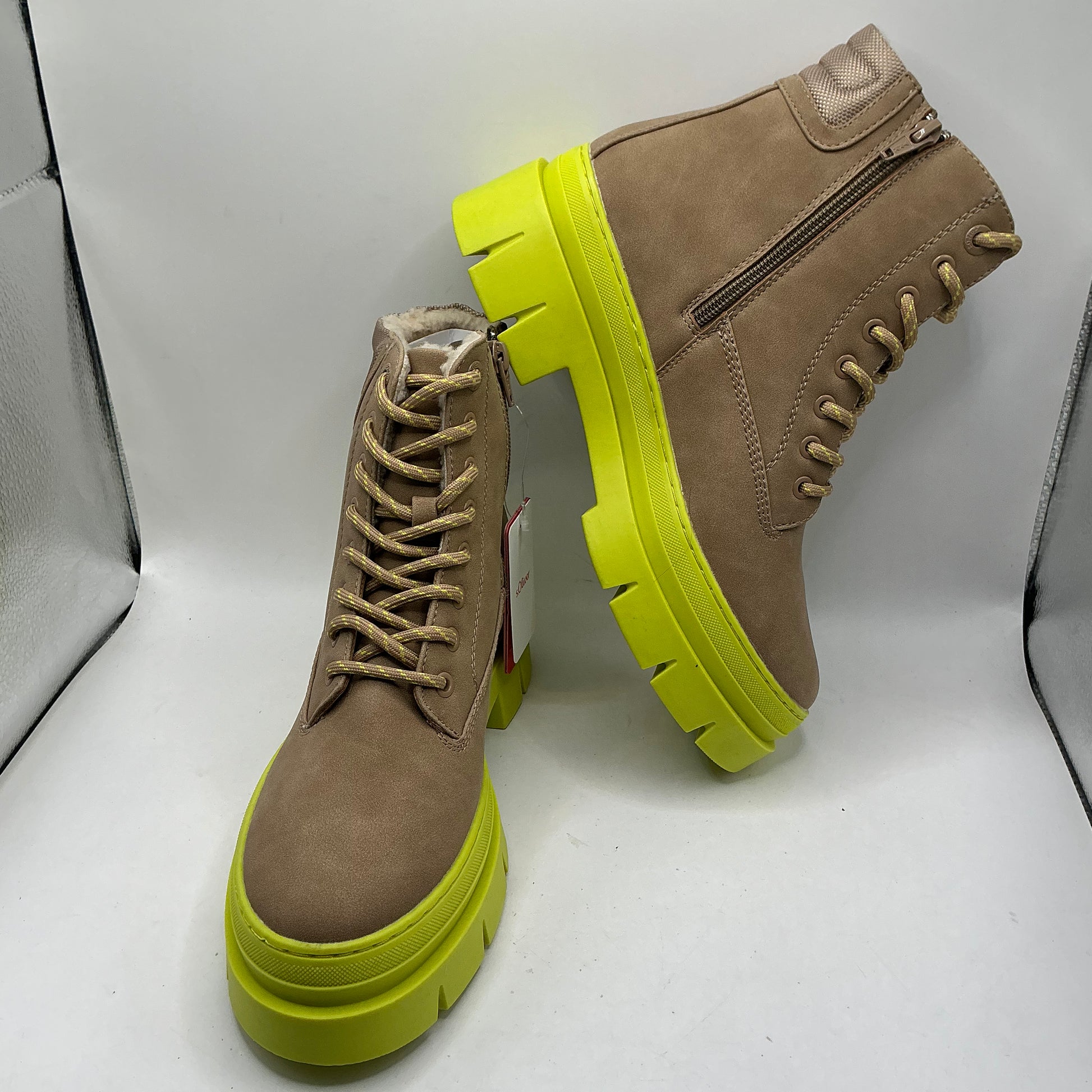 S.Oliver beige and green chunky ankle boots