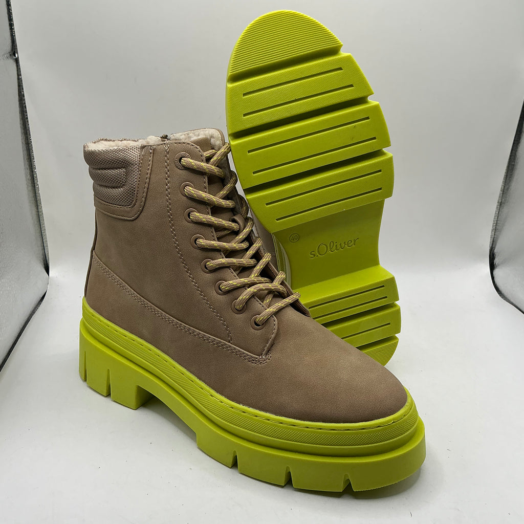 S.Oliver beige and green chunky ankle boots