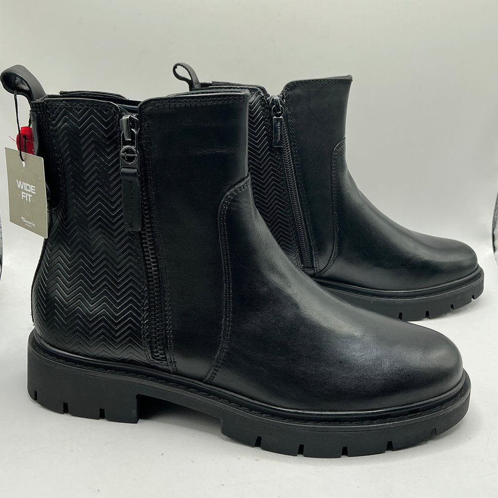 Tamaris comfort black leather ankle boots with zip