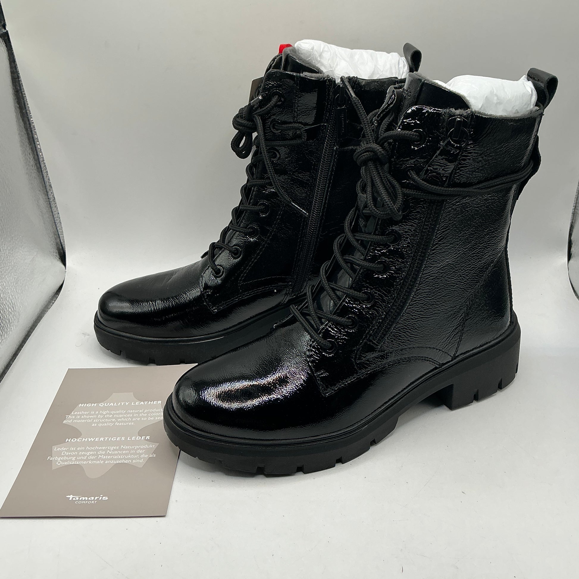 Tamaris comfort black patent leather ankle boots