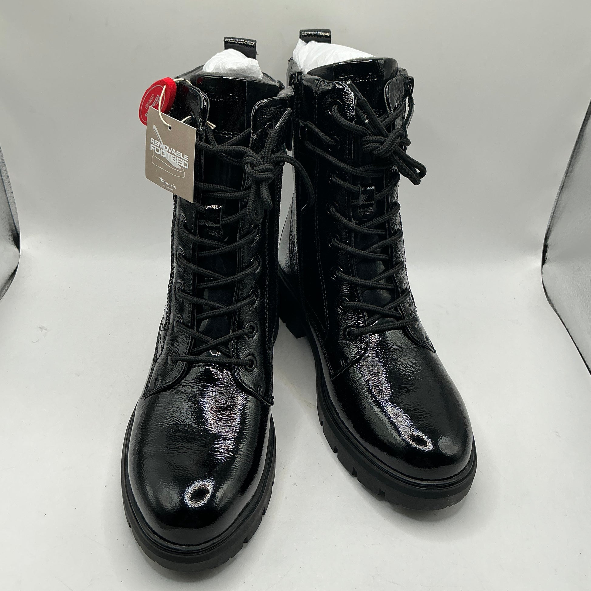 Tamaris comfort black patent leather ankle boots