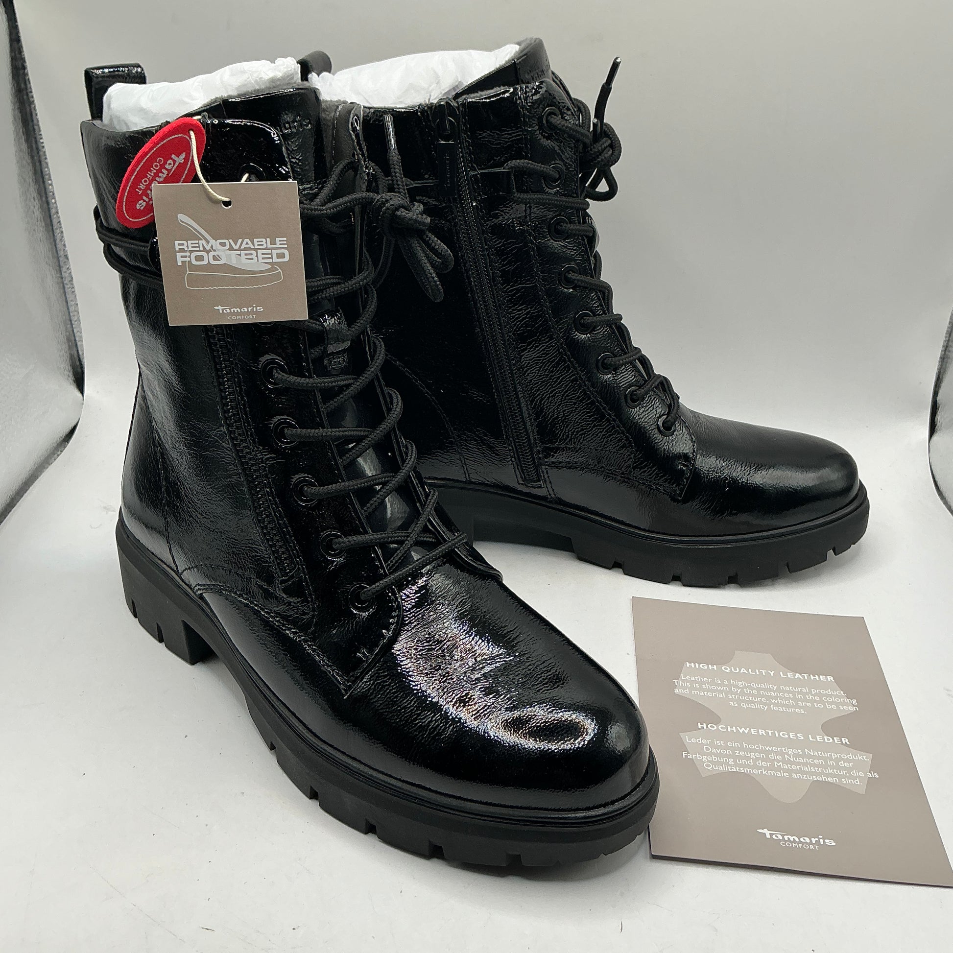 Tamaris comfort black patent leather ankle boots