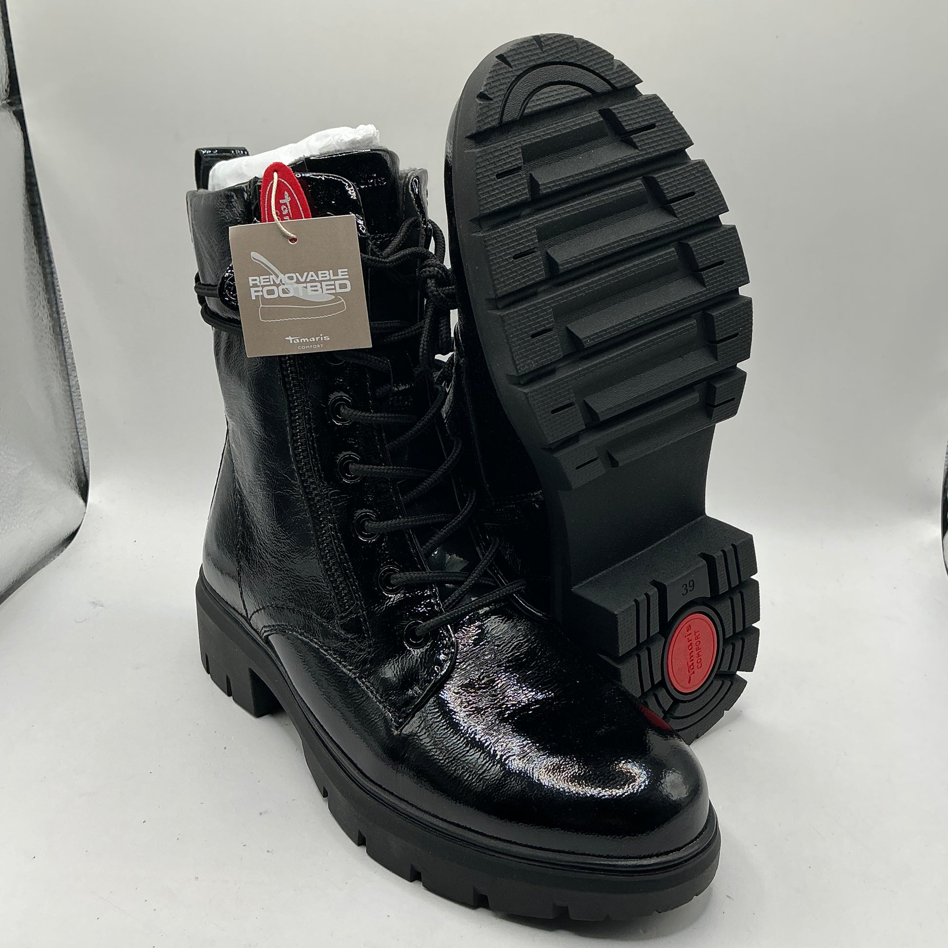 Tamaris comfort black patent leather ankle boots